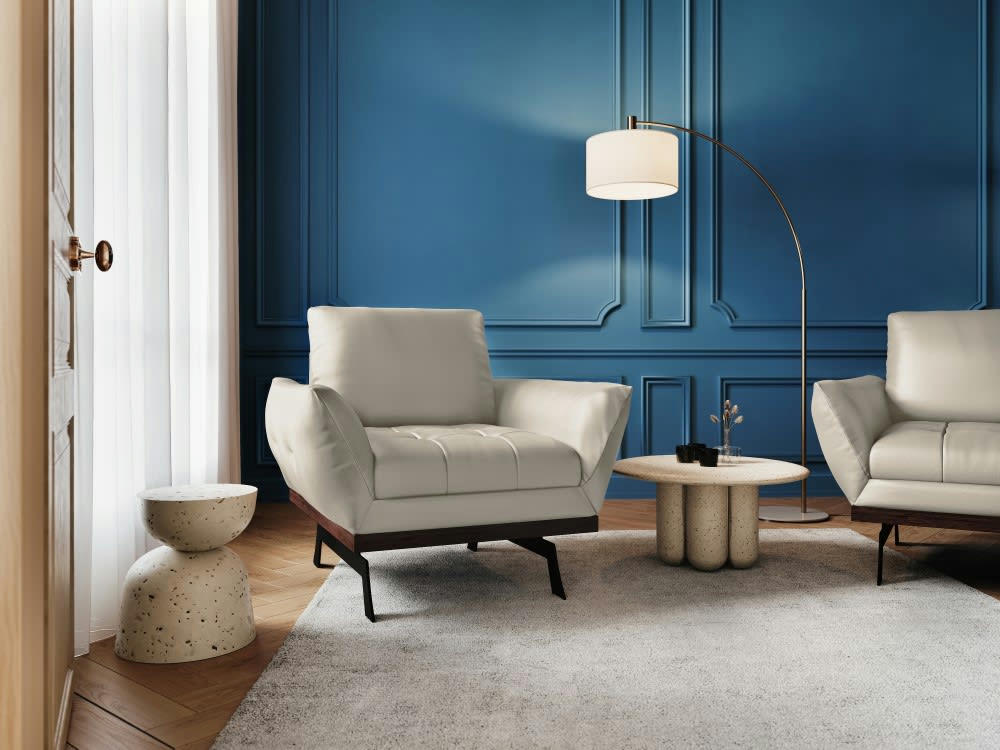 OLIVIER - Fauteuil 1 place en cuir gris clair