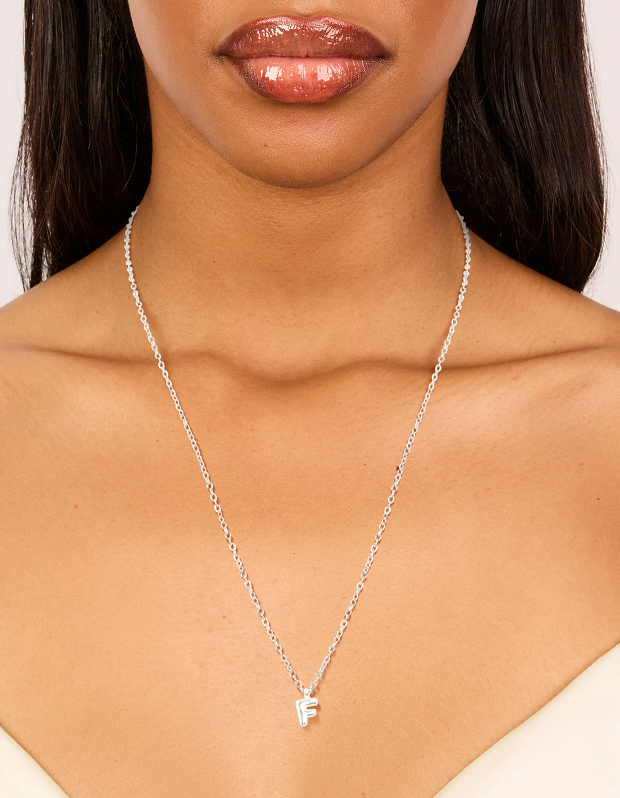 Waterproof Stainless Steel Mini Bubble Letter F Necklace