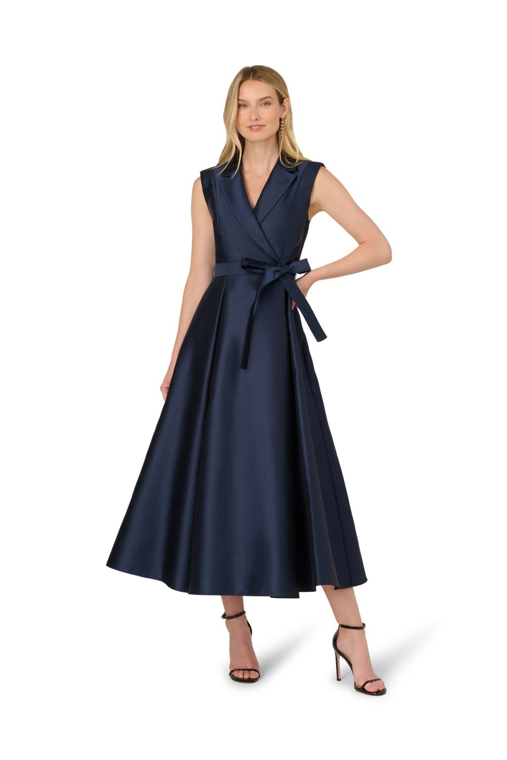Adrianna Papell Lapel Mikado Ankle Dress