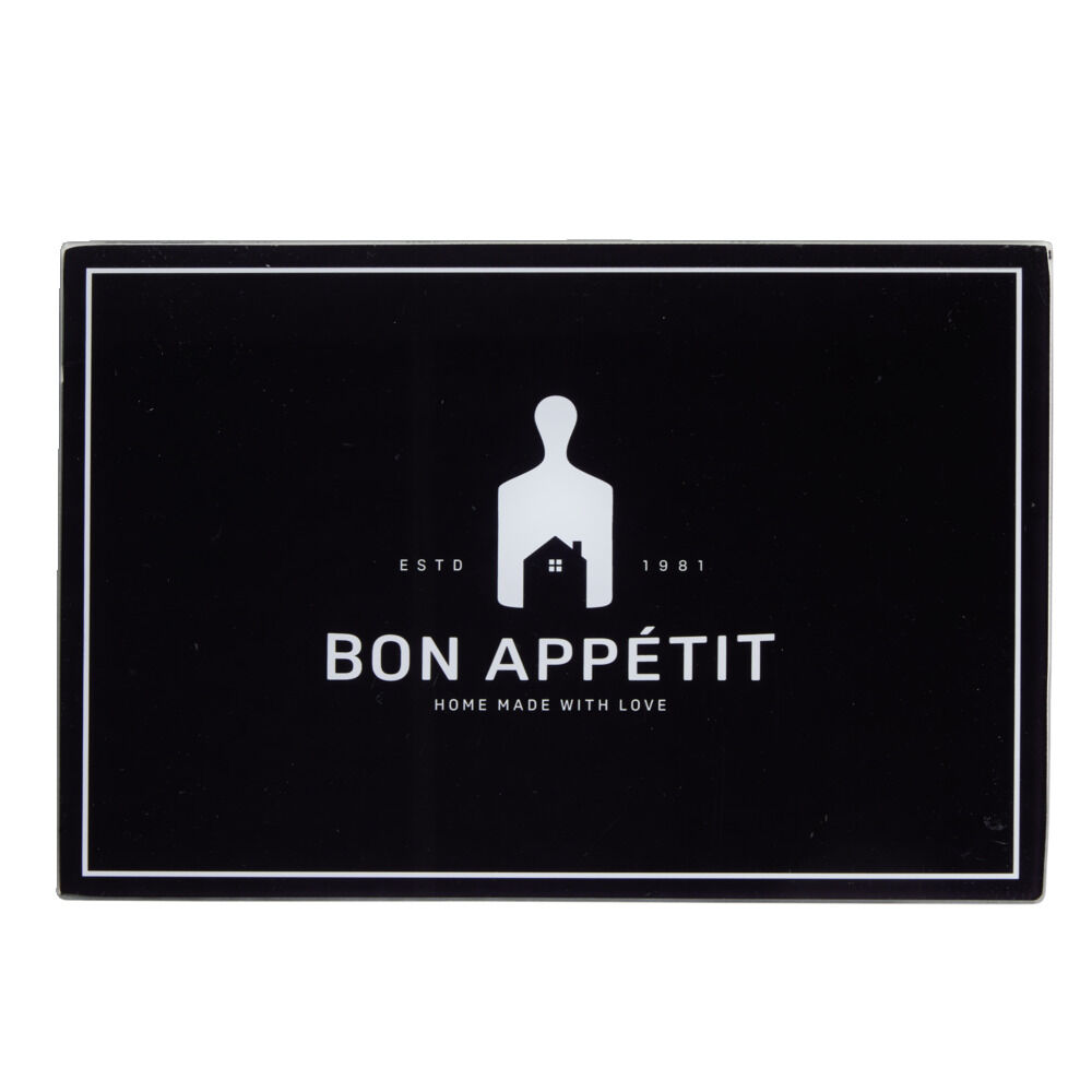 Planche à découper en verre noir Bon appétit 20x30cm