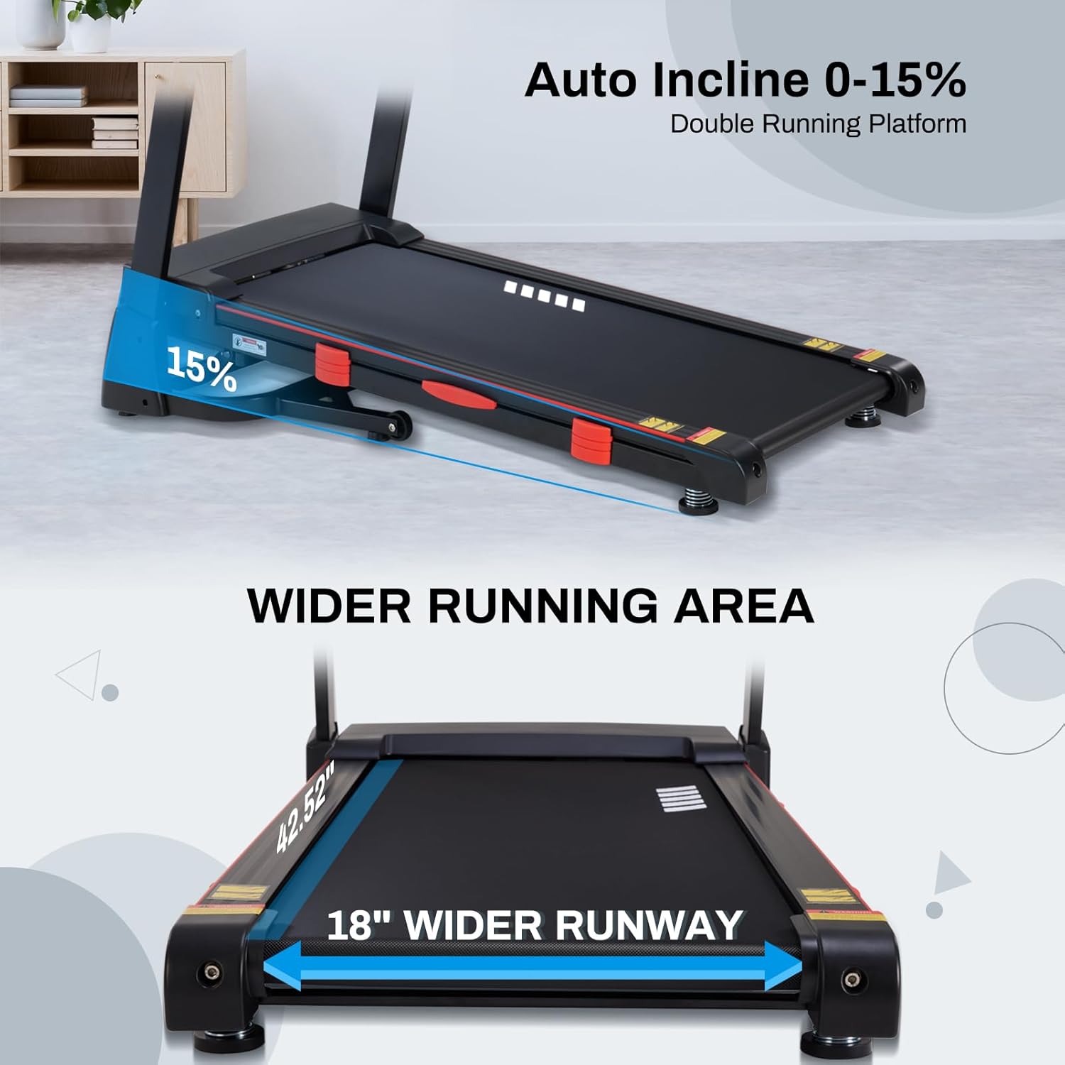 ATEEDGE Treadmills for Home, 15% Auto Incline, 0.5-10 MPH, 18 Belt, 3 HP, 350lb Capacity, Foldable, Bluetooth App
