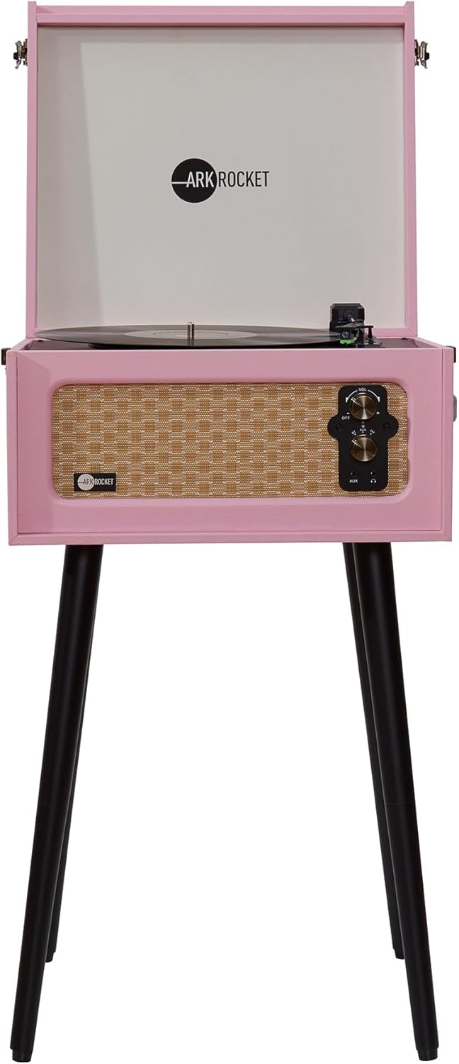 Arkrocket Discovery 3-Speed Bluetooth Record Player Retro Console Turntable with Built-in Speakers and Removable Legs (Pink)