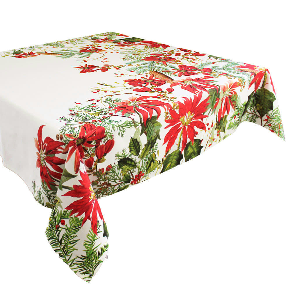 POINSETTIAS VINTAGE - Nappe carrée antitache déperlant pur coton rouge 155x155 cm