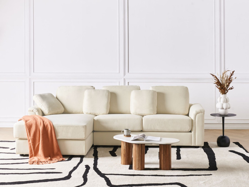 Narożnik sofa rogówka tapicerowana jasnobeżowy