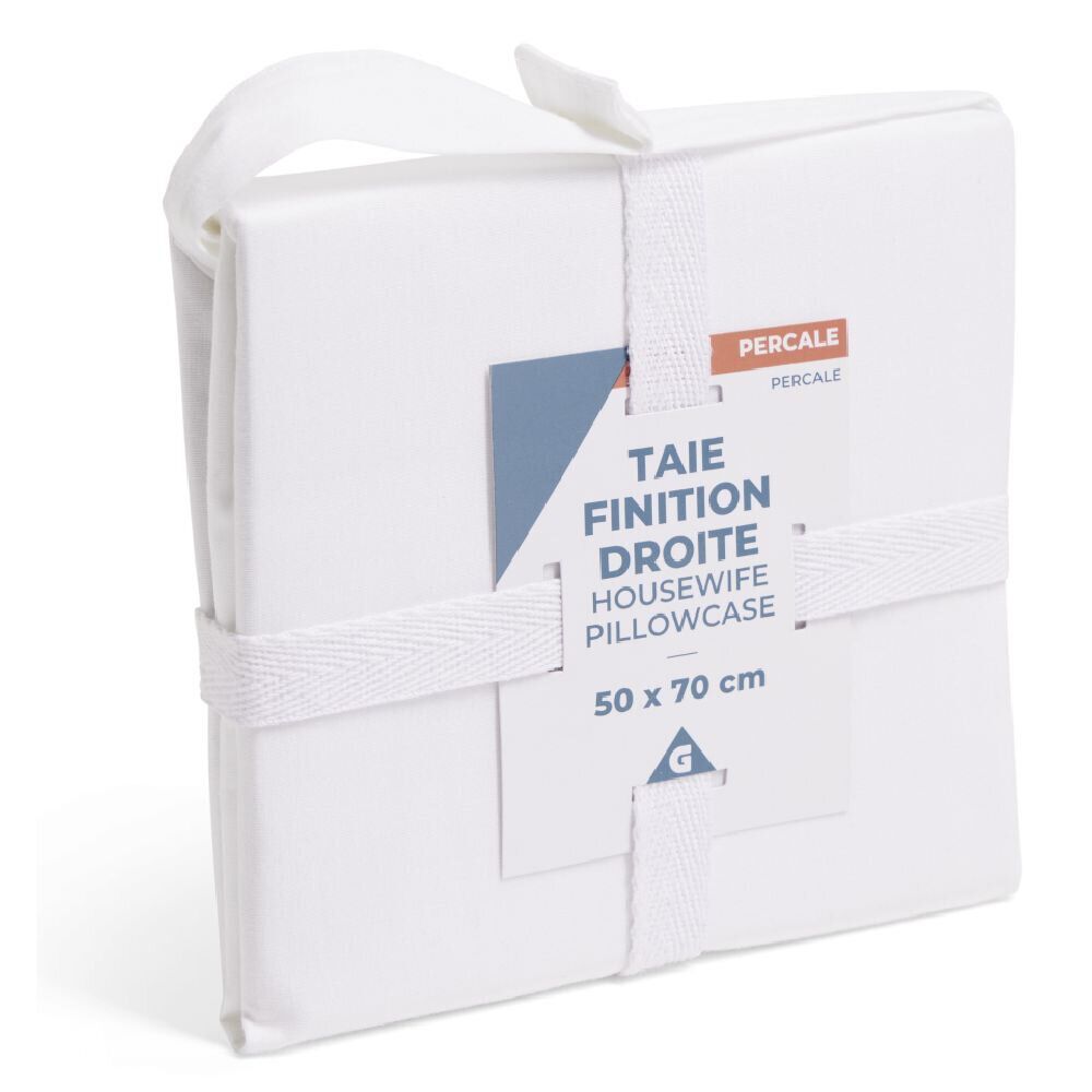 Taie d'oreiller 50x70cm 100% coton percale finition droite blanc
