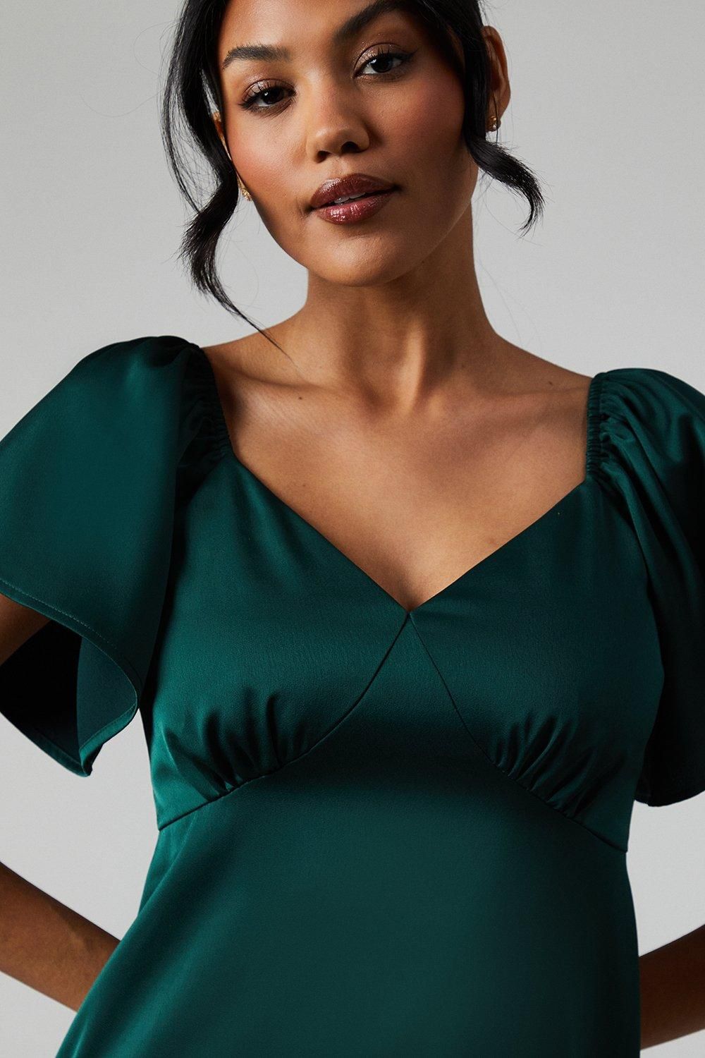 Oasis Angel Sleeve Satin Bridesmaid Midi Dress