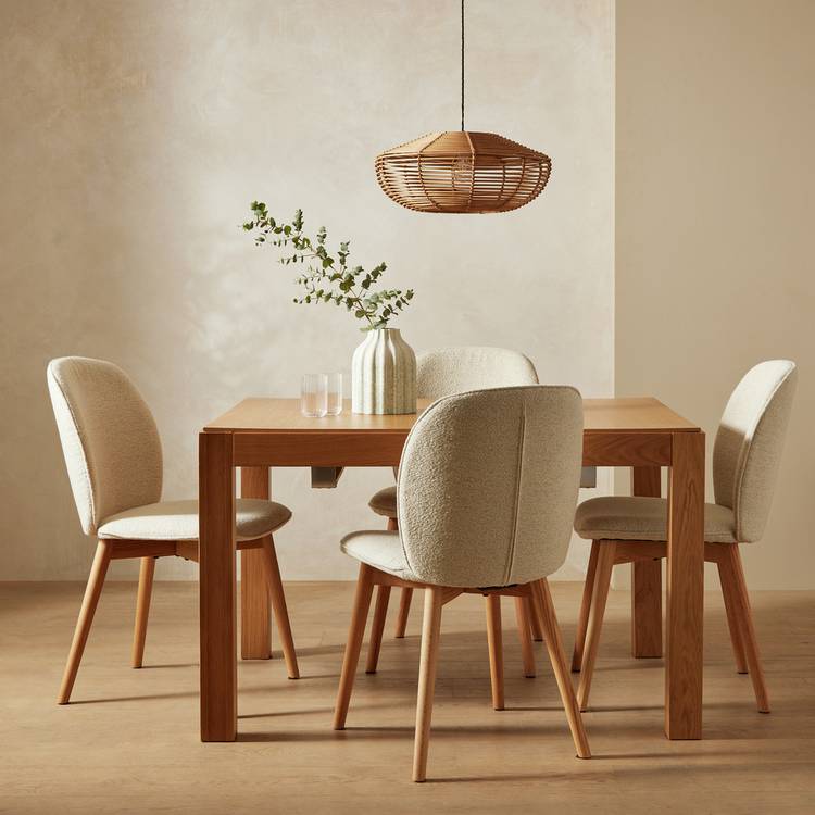 Habitat Drio Extending Oak Dining Table & 4 Cream Chairs