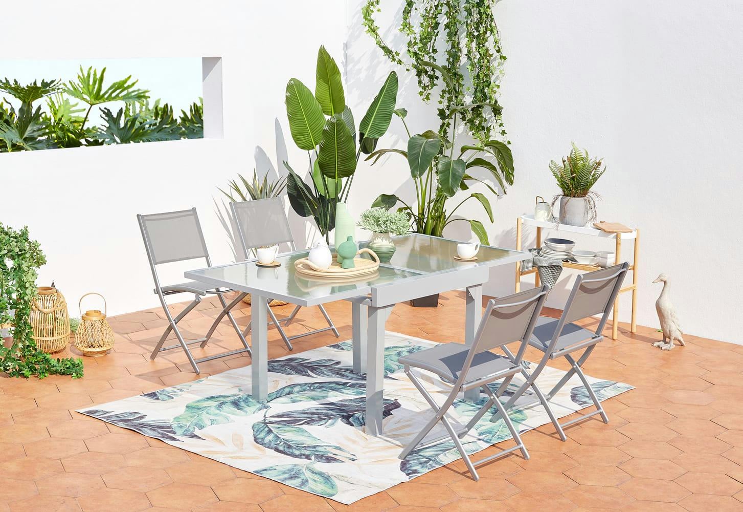 MOLVINA - Table de jardin extensible 8 places et 4 chaises