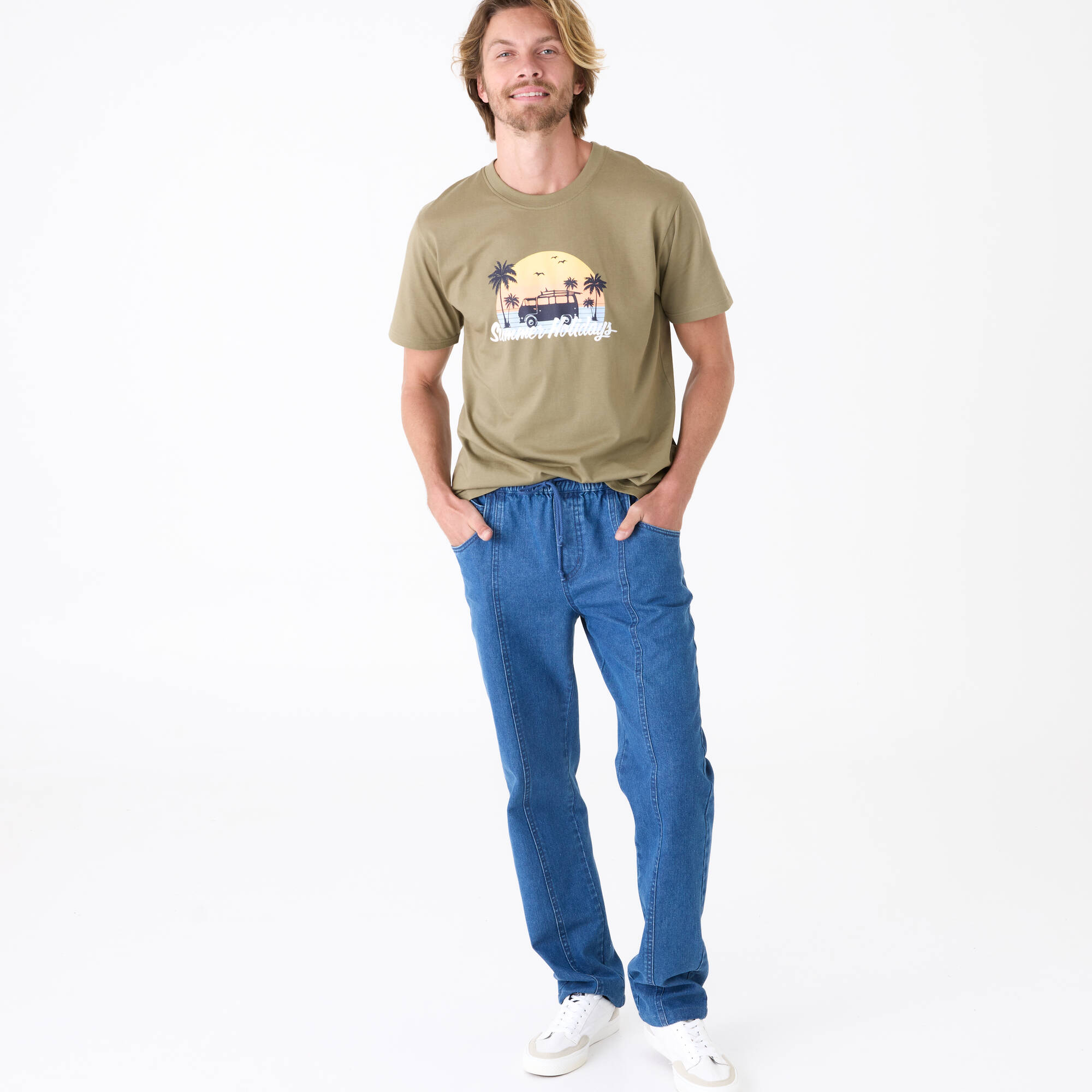 T-shirt col rond motif palmier manches courtes