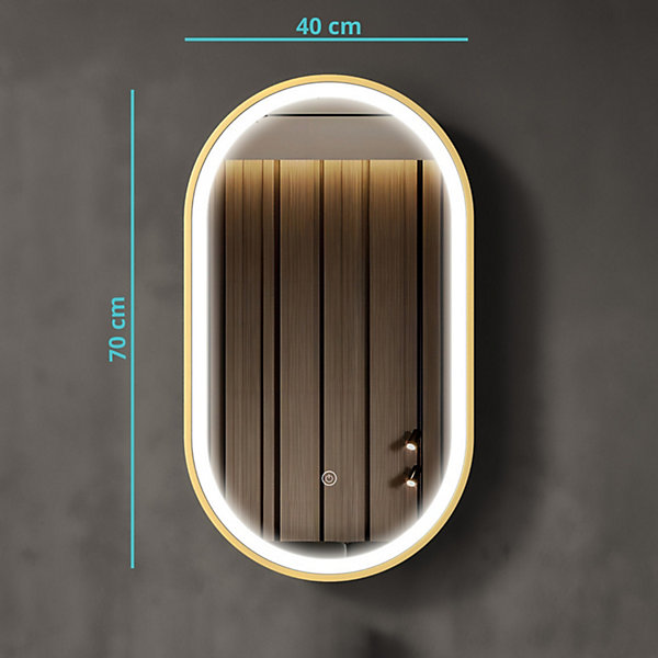 Miroir salle de bain lumineux LED LOMAZOO Berlin 40x70 cm ovale doré