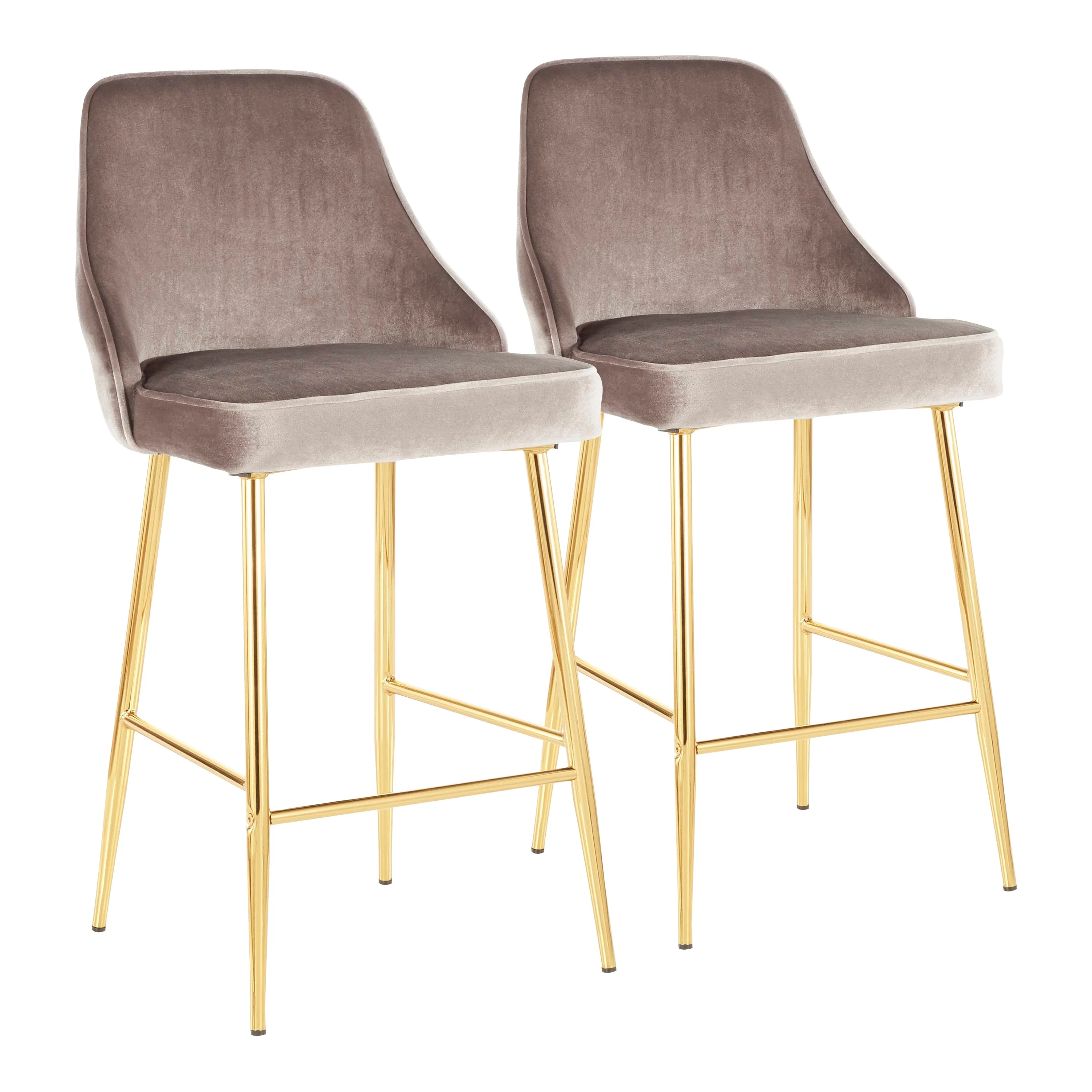LumiSource Marcel Glam Velvet Gold Metal Counter Stools (Set of 2)