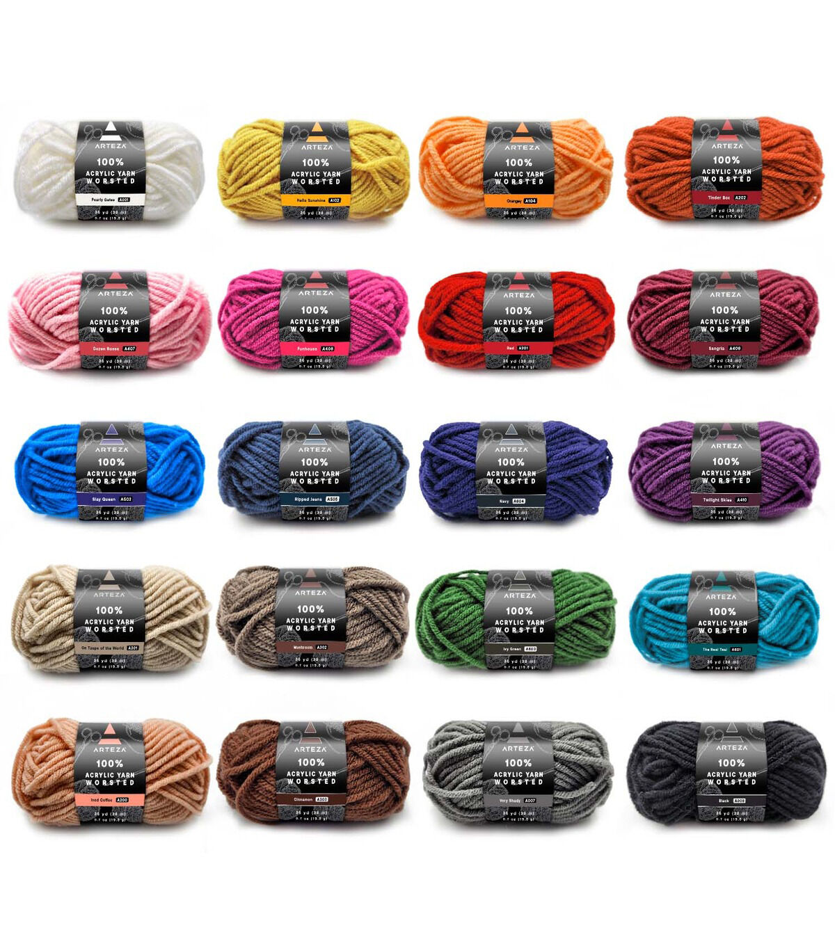 Arteza Dark Colors Premium Worsted Acrylic Yarn 20 Bundle