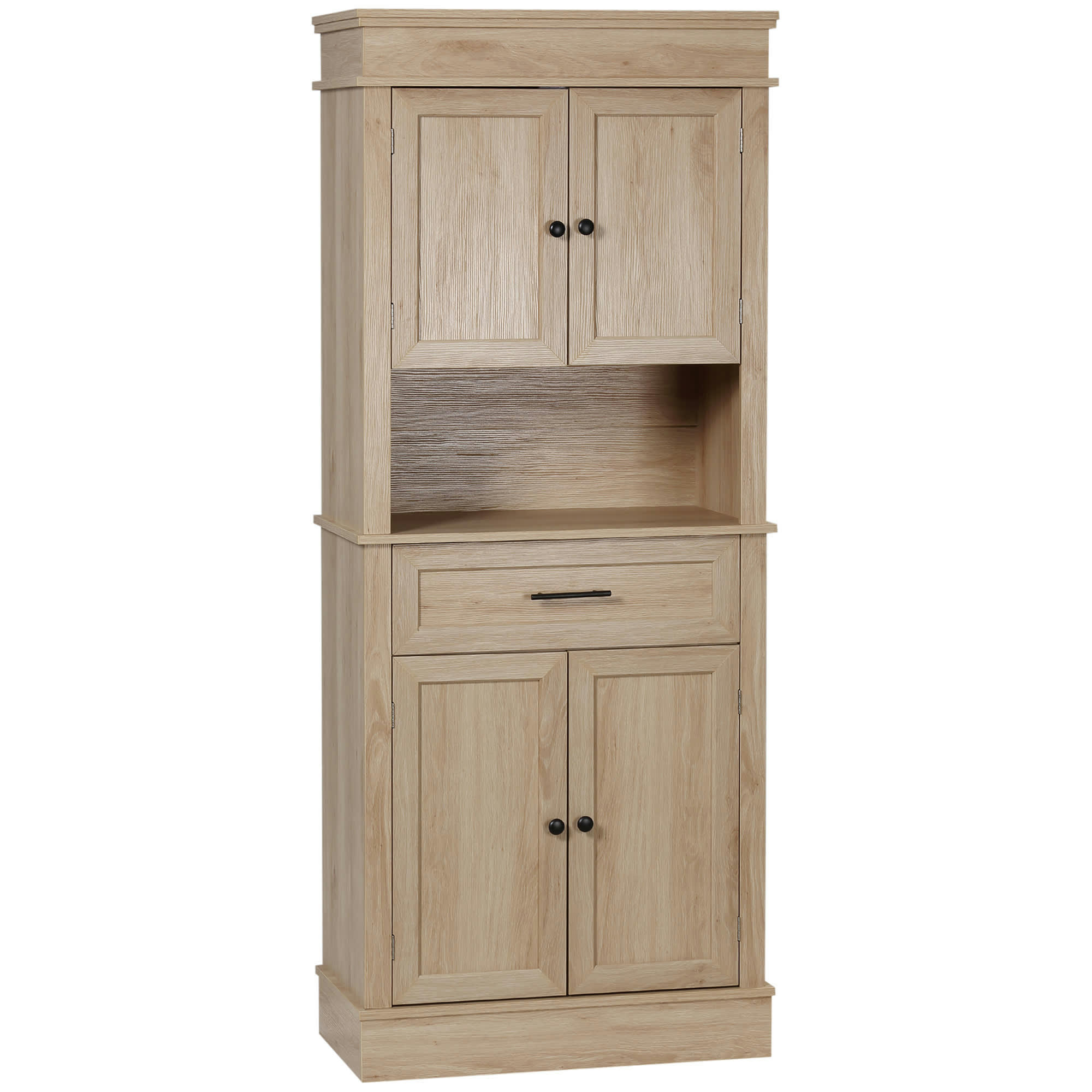 - Buffet haut 2 placards 2 portes tiroir niche aspect chêne clair