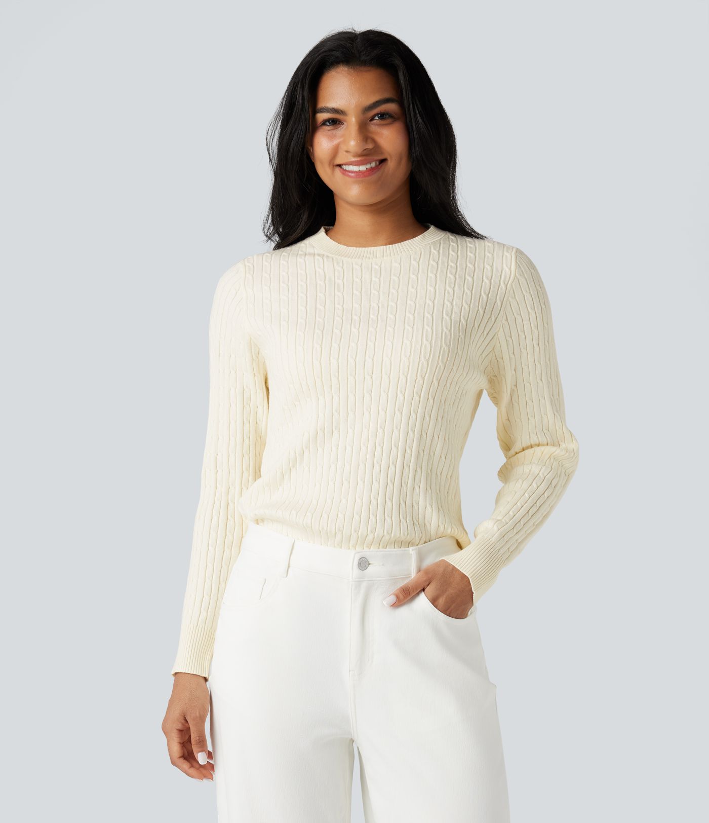 Pull col rond manches longues torsadé