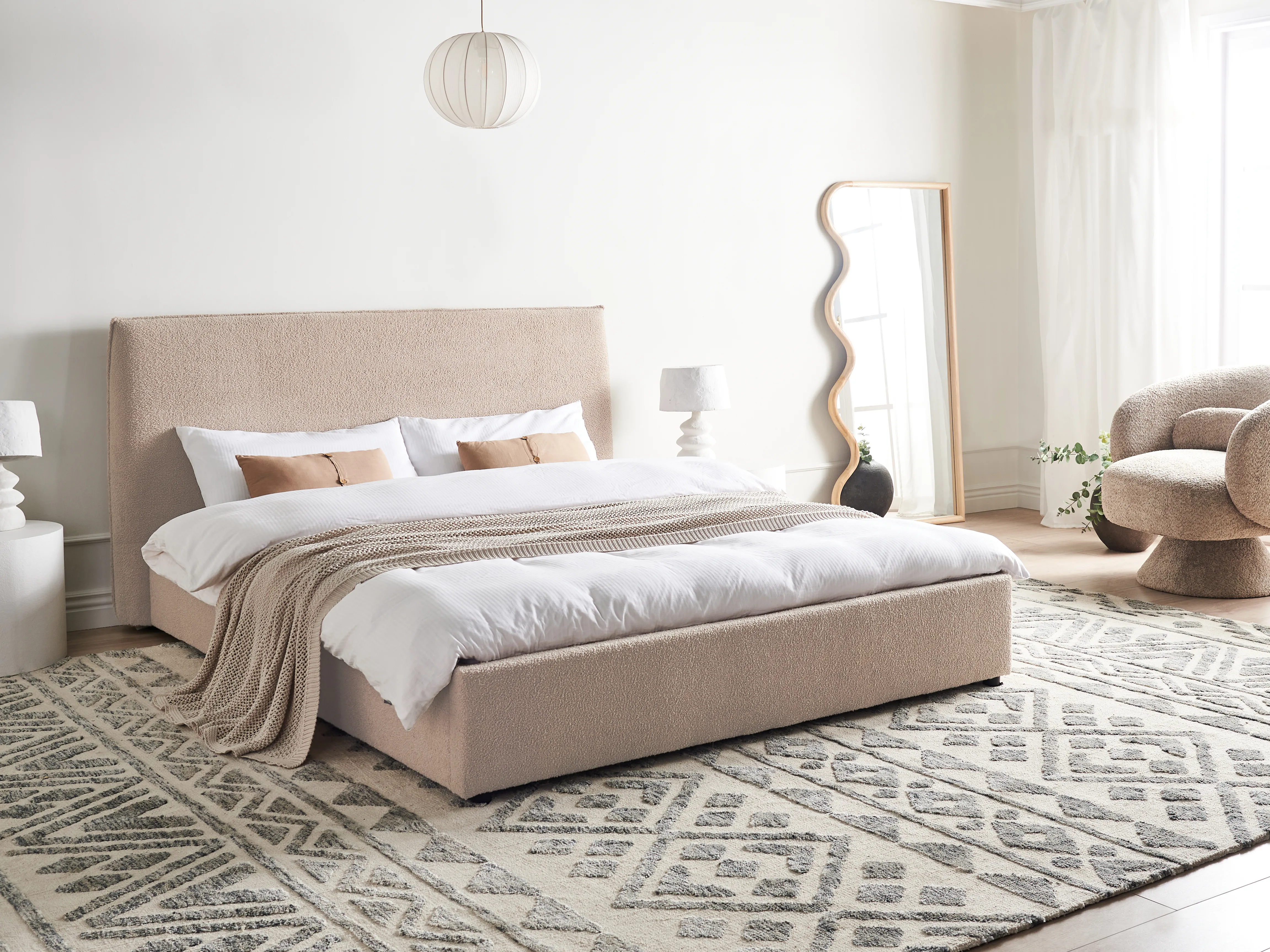 Waterbed Boucle LAVAUR 160 x 200 cm (EU King Size) Taupe