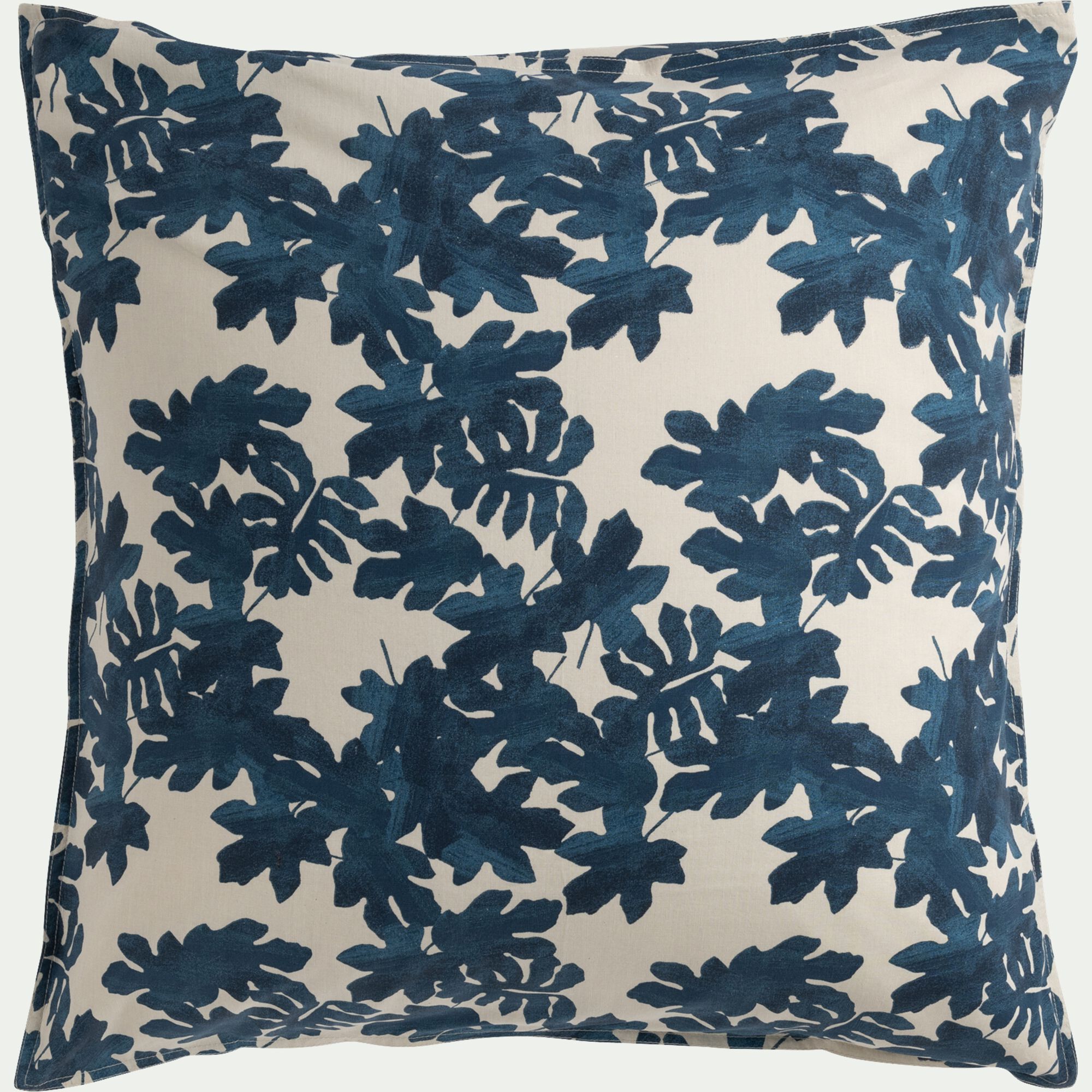 FIGUIER - Housse de couette 260x240cm et 2 taies d'oreiller 63x63cm en coton avec motif feuilles - bleu