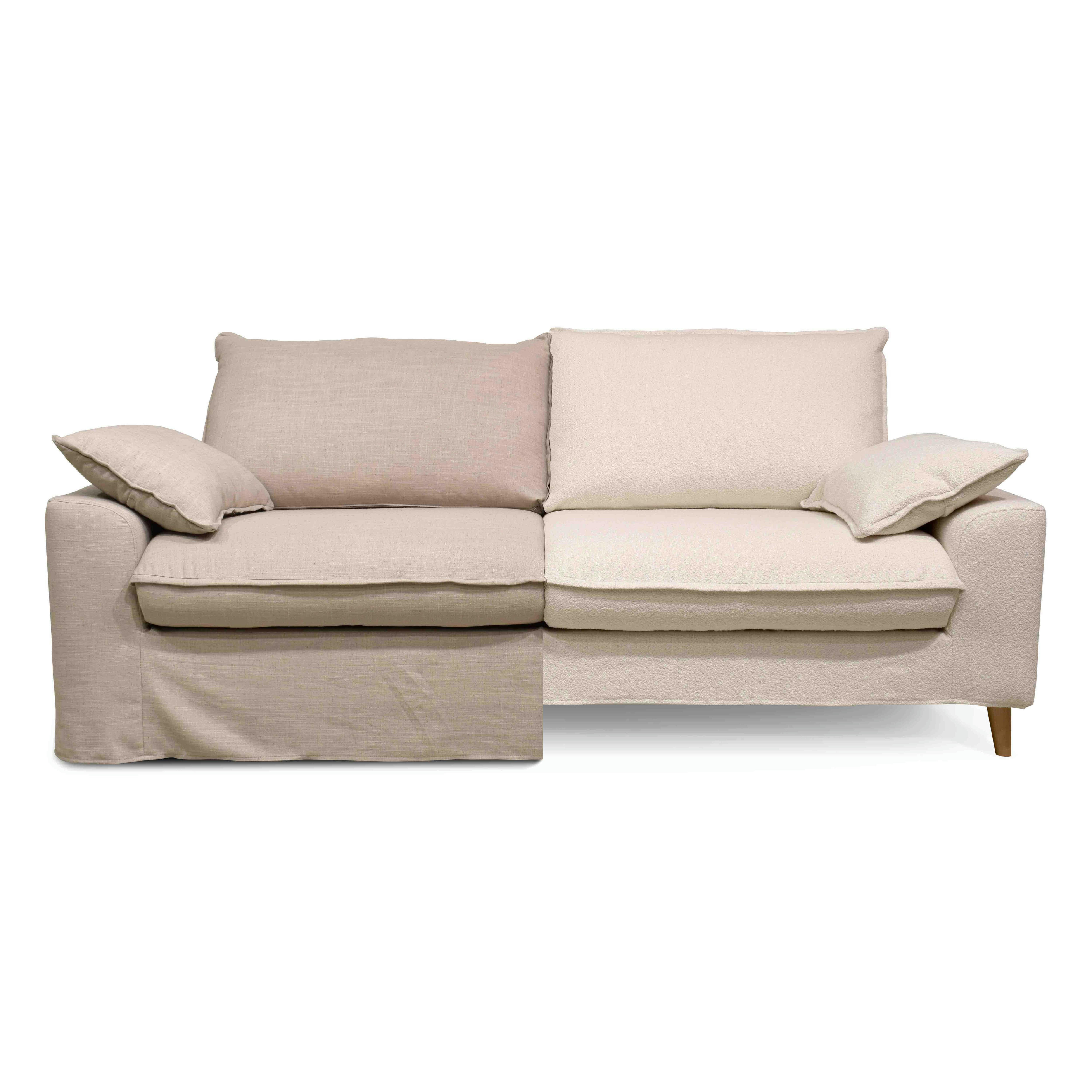 JAROD - Canapé tissu 3 places avec une housse supplémentaire bouclette blanche