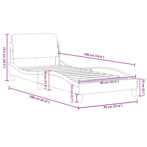 NNEVL Bed Frame with Headboard Black 90x190 cm Fabric