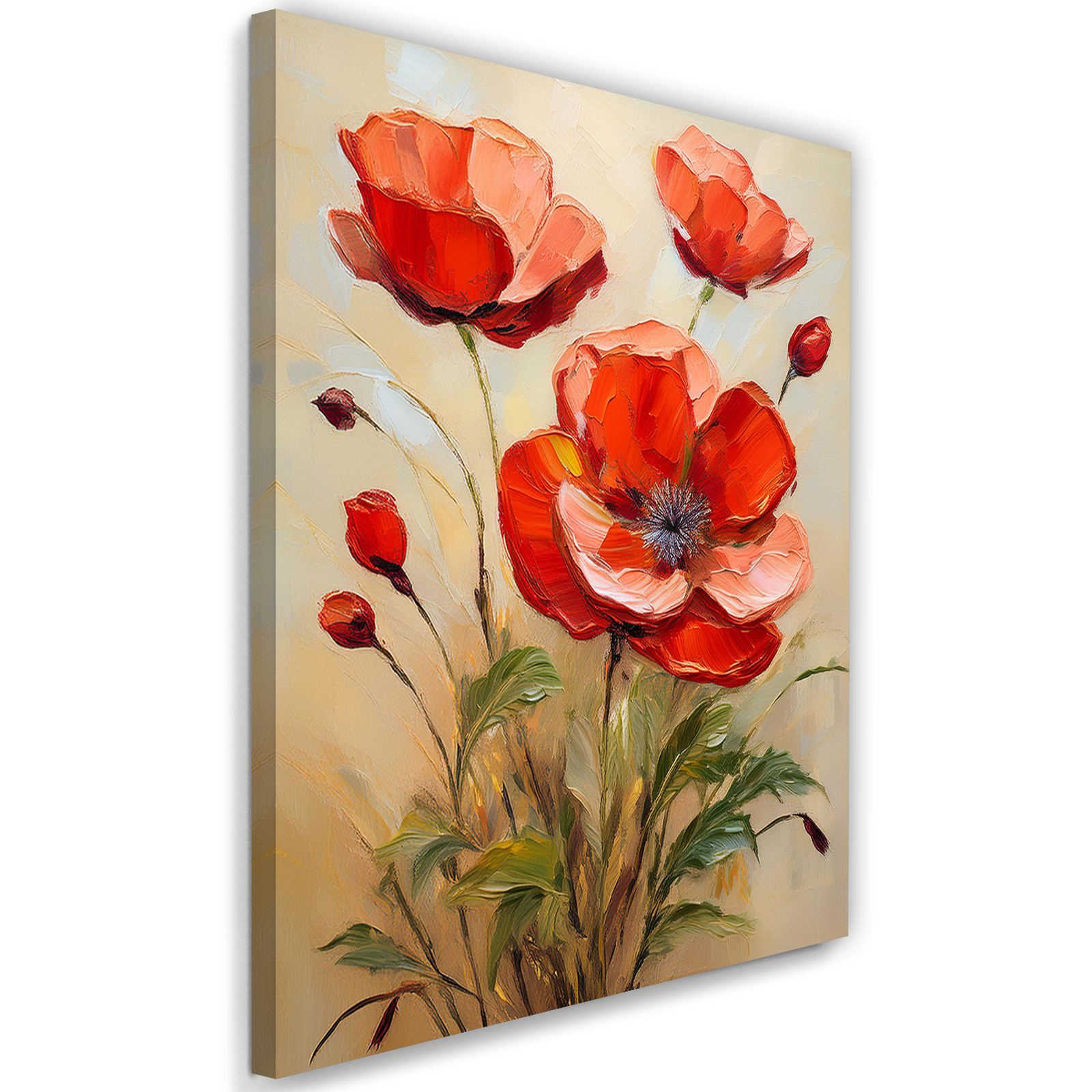 Feeby Obraz na płótnie, Czerwone Maki na beżowym tle 40x60