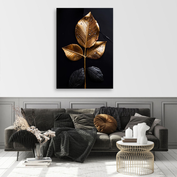 Feeby Obraz na płótnie, Złoty Liść Rośliny Glamour 40x60