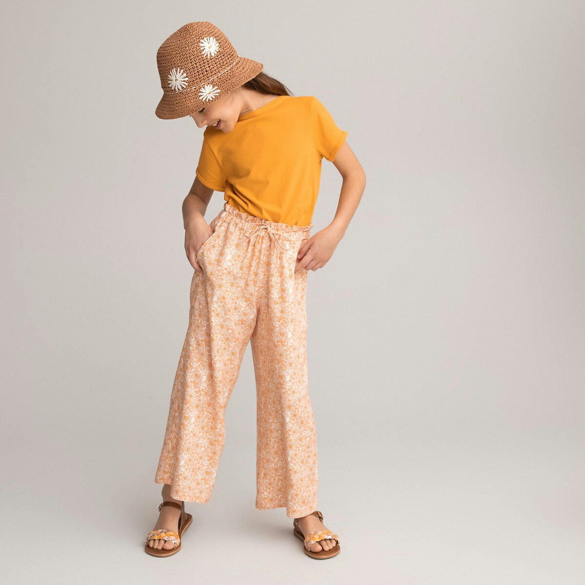 Pantalon large, imprimé fleurs