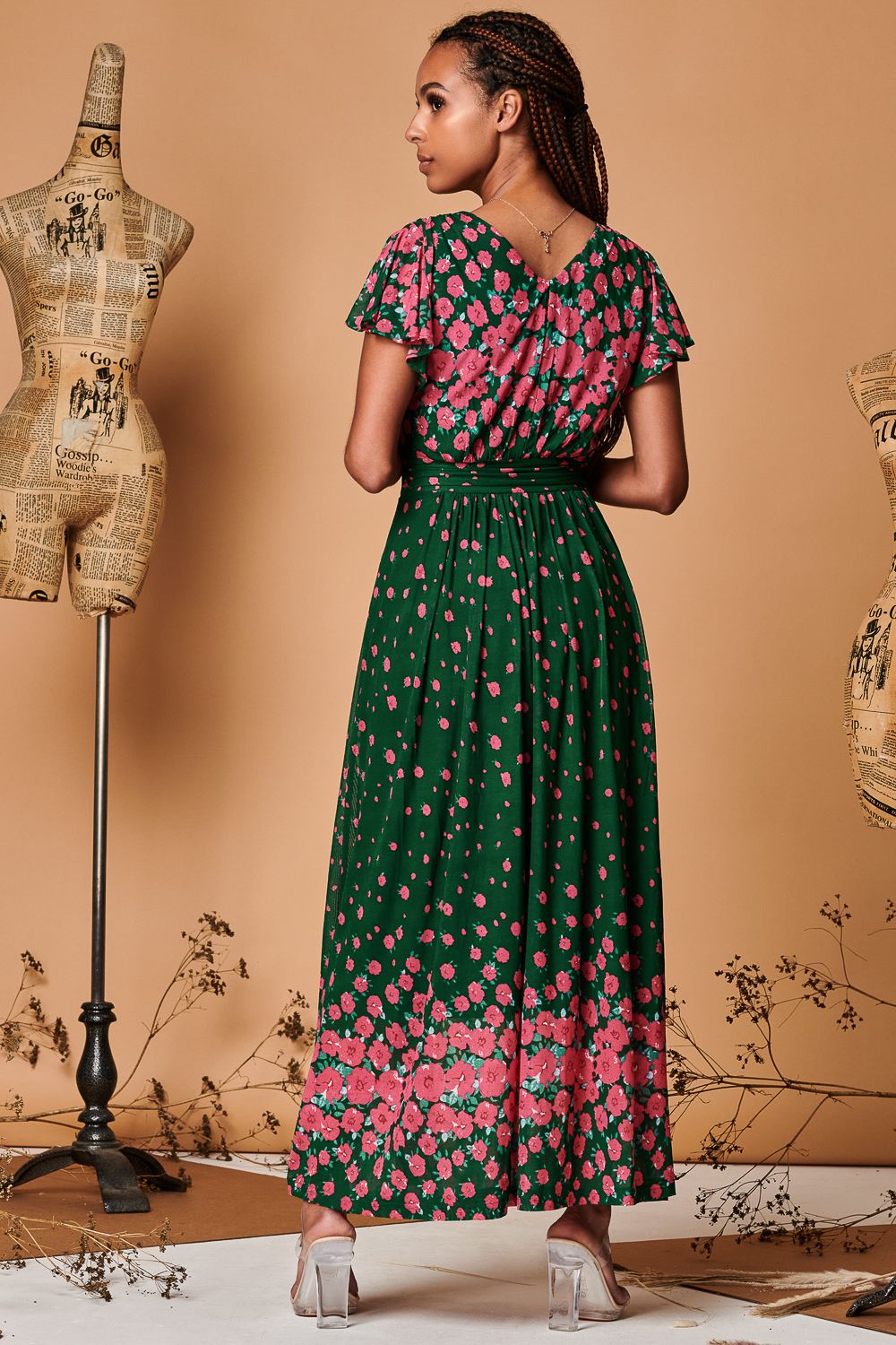 Jolie Moi Carlii Symmetrical Print Mesh Maxi Dress