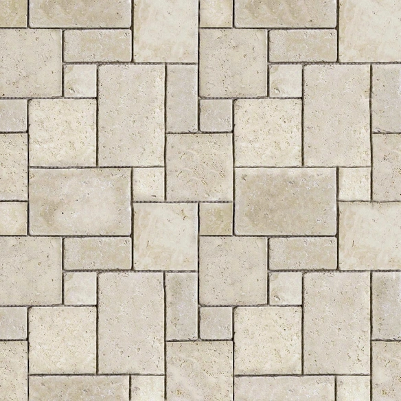 Mosaikmatte BxLxH: 35 x 35 x 1 cm, Travertin, beige, Mini Römischer Verband