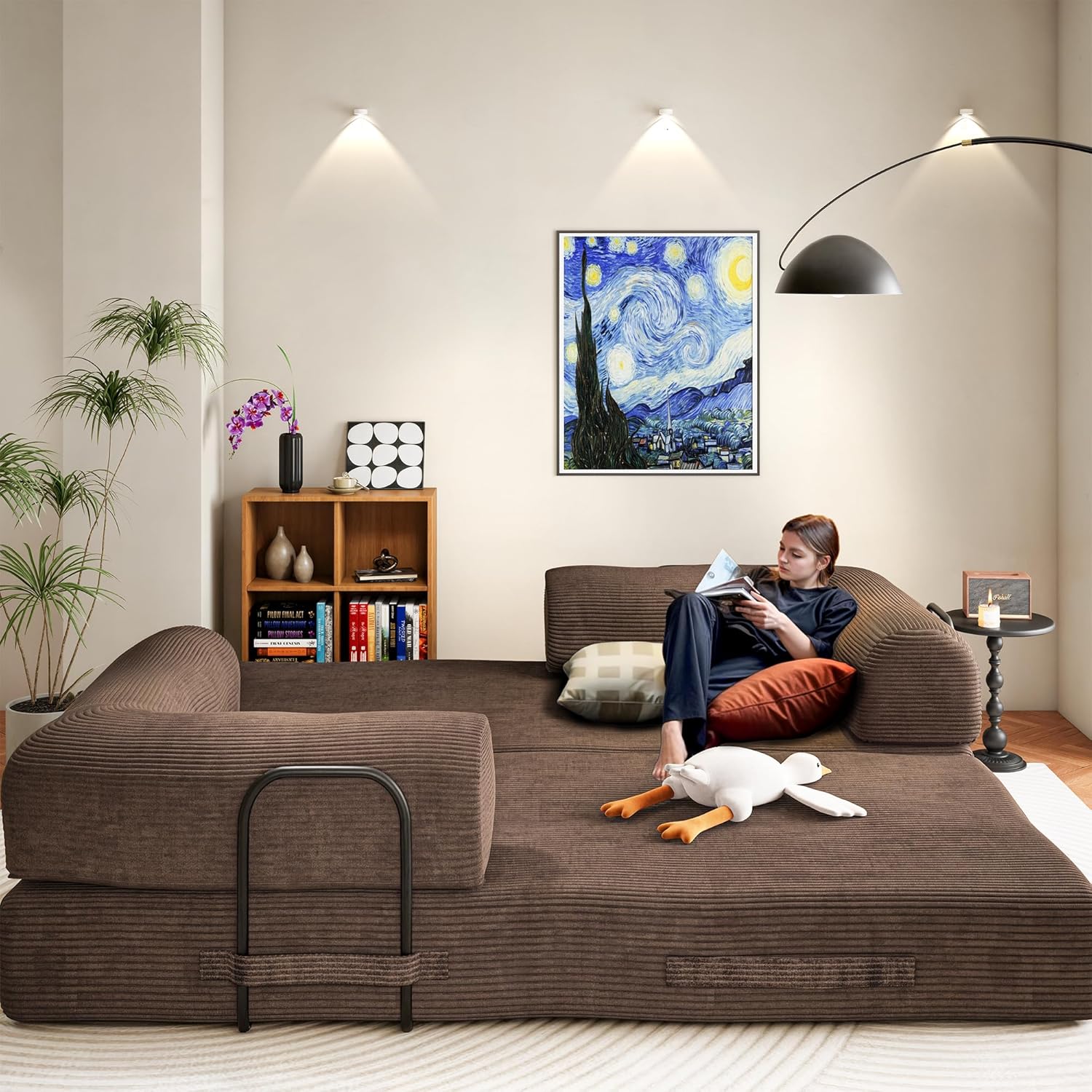 Convertible Sleeper Sofa Bed, 78 Corduroy Foldable Boneless Modular Couch, Memory Foam Compressed Sofa in A Box W/Plush Fabric Comfy Floor Lounge Couch for Living Room Apartment Bedroom, Brown