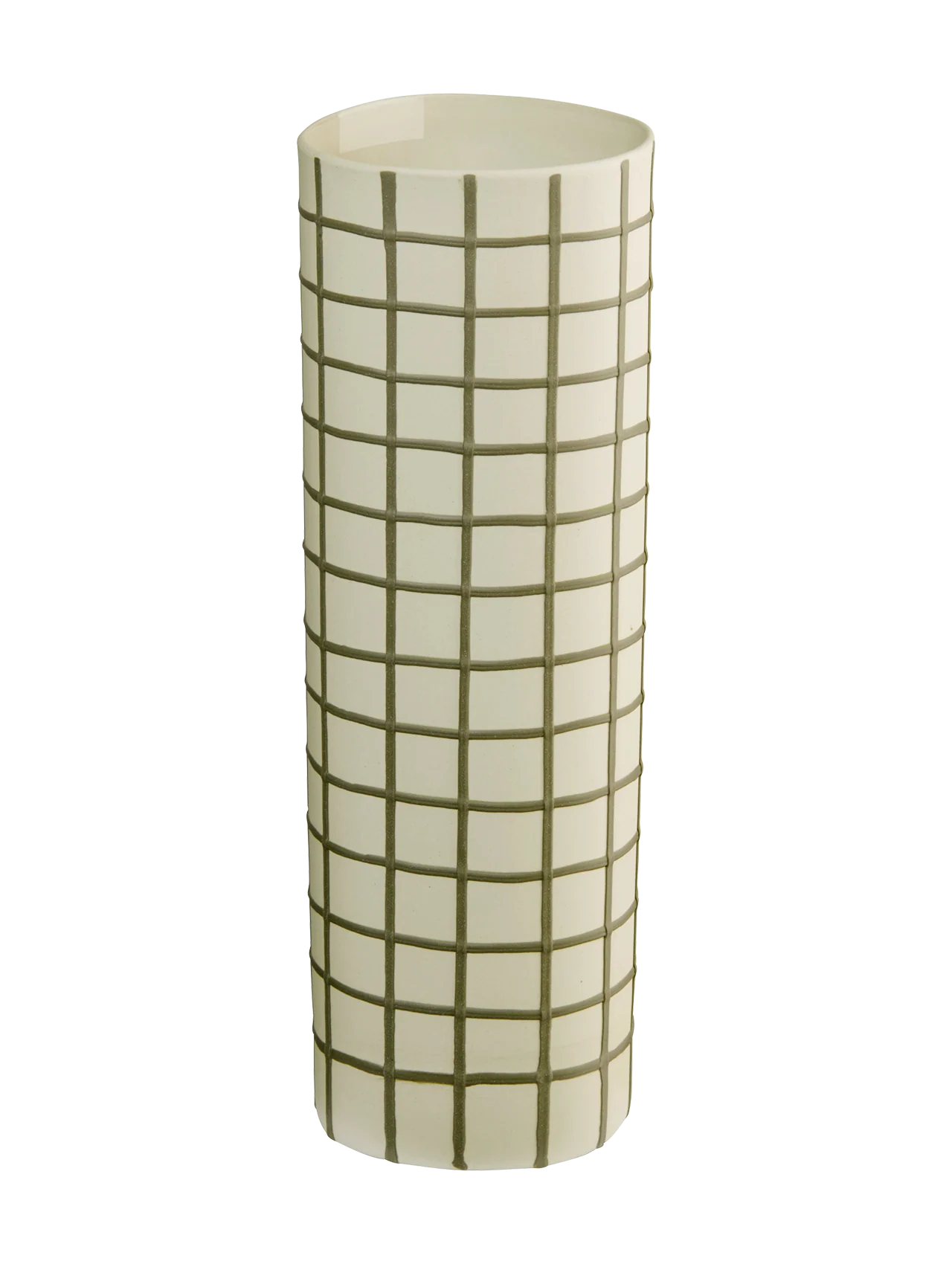 vase, olive squares