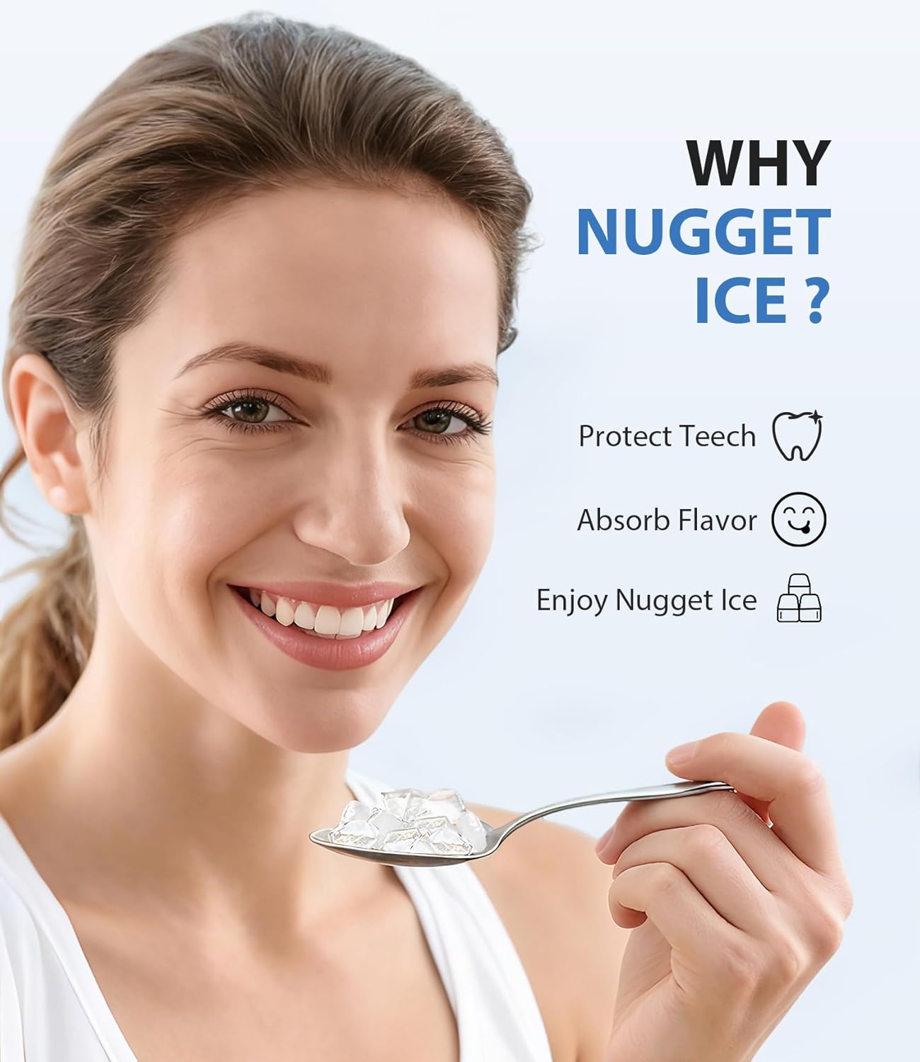 Nugget Ice Maker 40lbs/Day, Countertop Ice Maker Soft Chewable Ice, Ice Makers One-Click & Self-Cleaning, Crushed Pellet Ice Machine with Scoop&Basket for Home/Kitchen/Office, Stainless Silver
