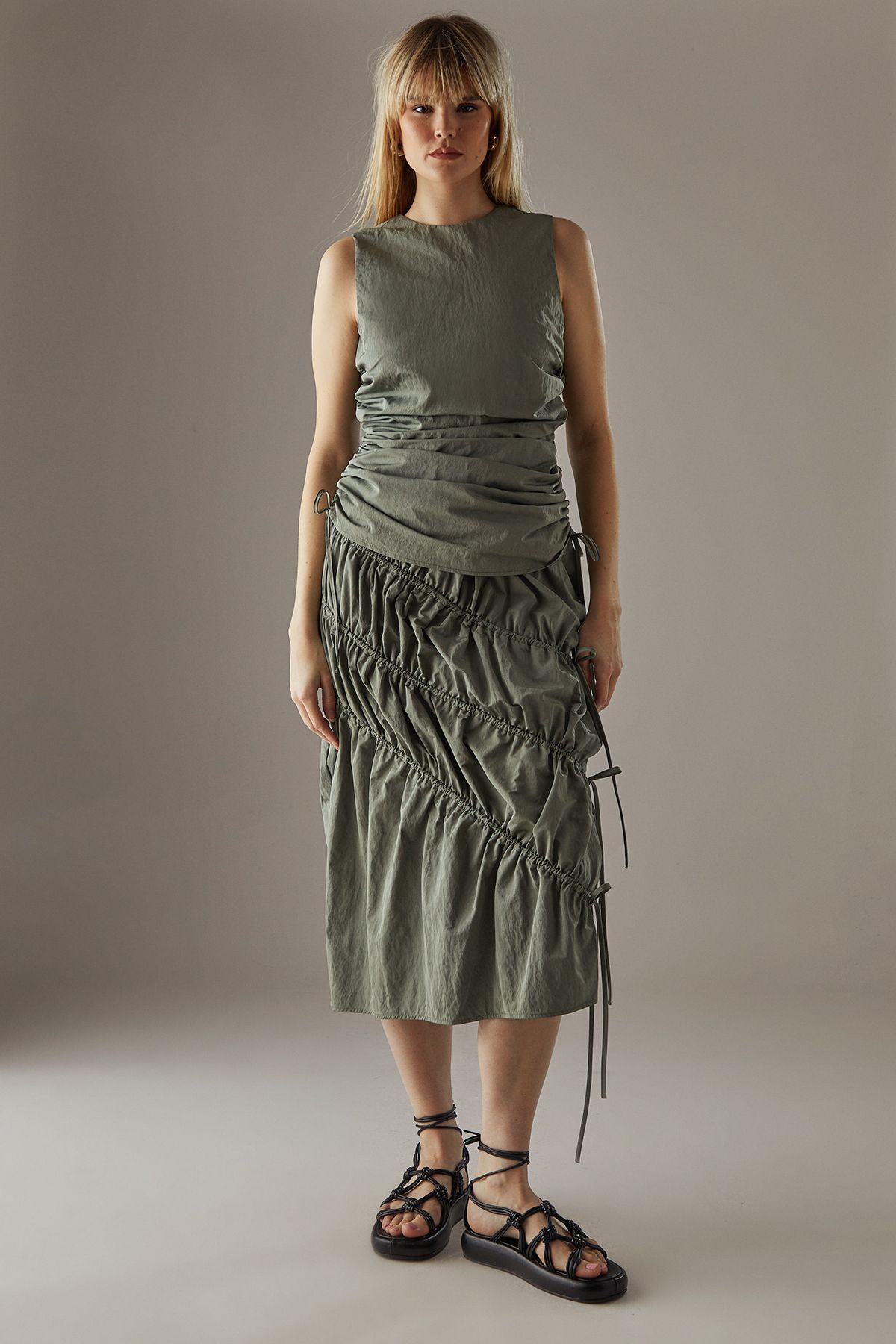 Warehouse Taffeta Fitted Gathered Tie Hem Vest