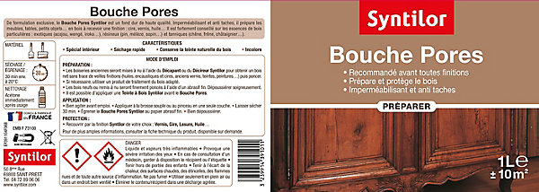 Bouche pores pour meubles et bois eries Syntilor 1 L