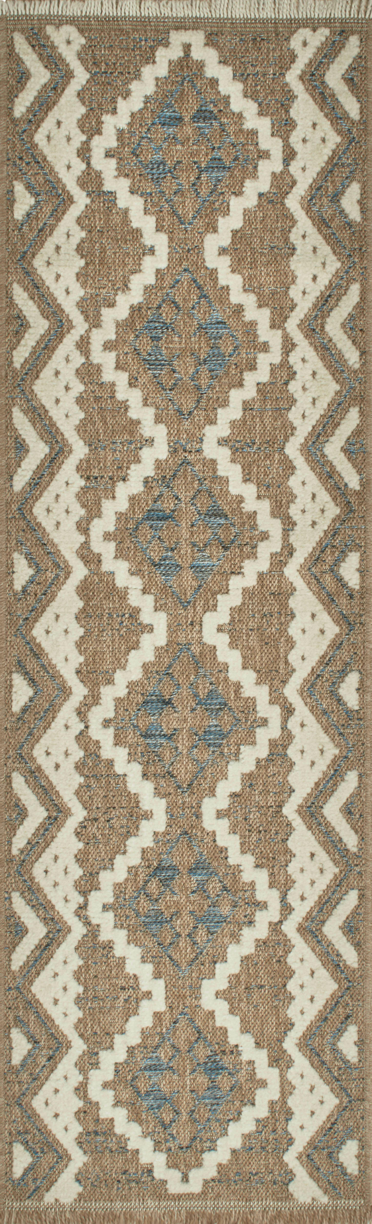 TULUM - Tapis intérieur et extérieur aspect jute ethnique bleu - 60x90