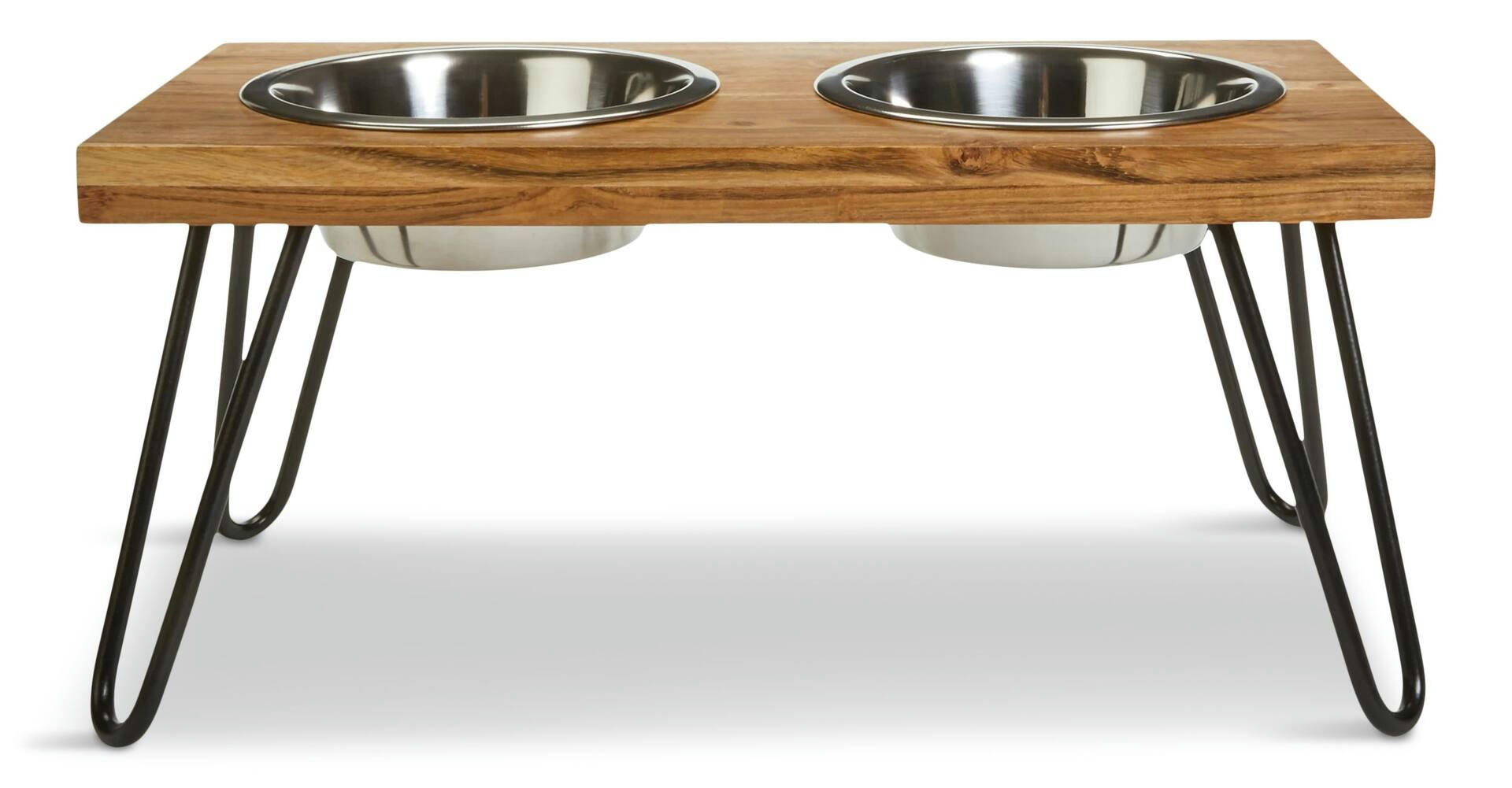 Petco Elevated Wood Double Diner with Stainless Steel Bowls, 4.6-cup