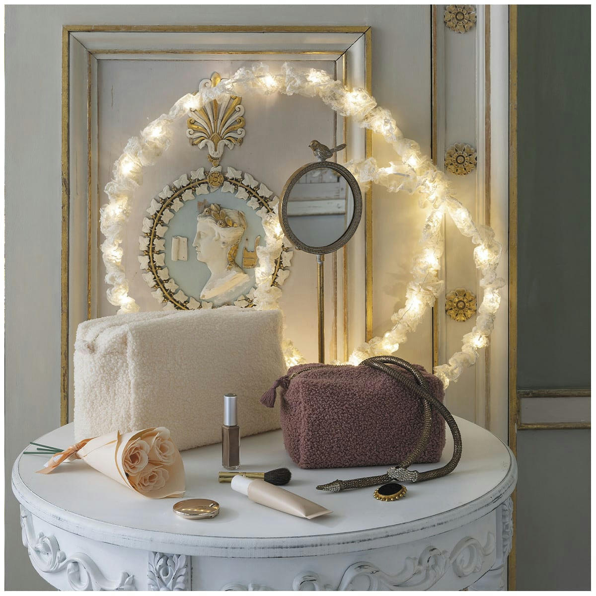 - Trousse de toilette rectangulaire Bouclette écrue - Grand modèle