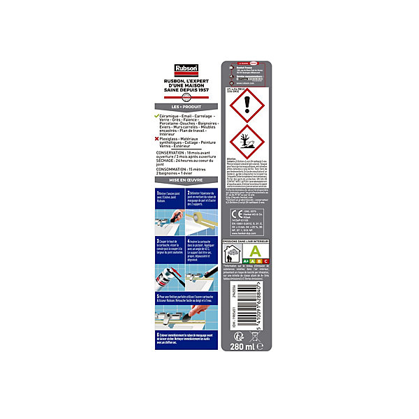 Mastic Lisse facile Blanc 280ml Rubson