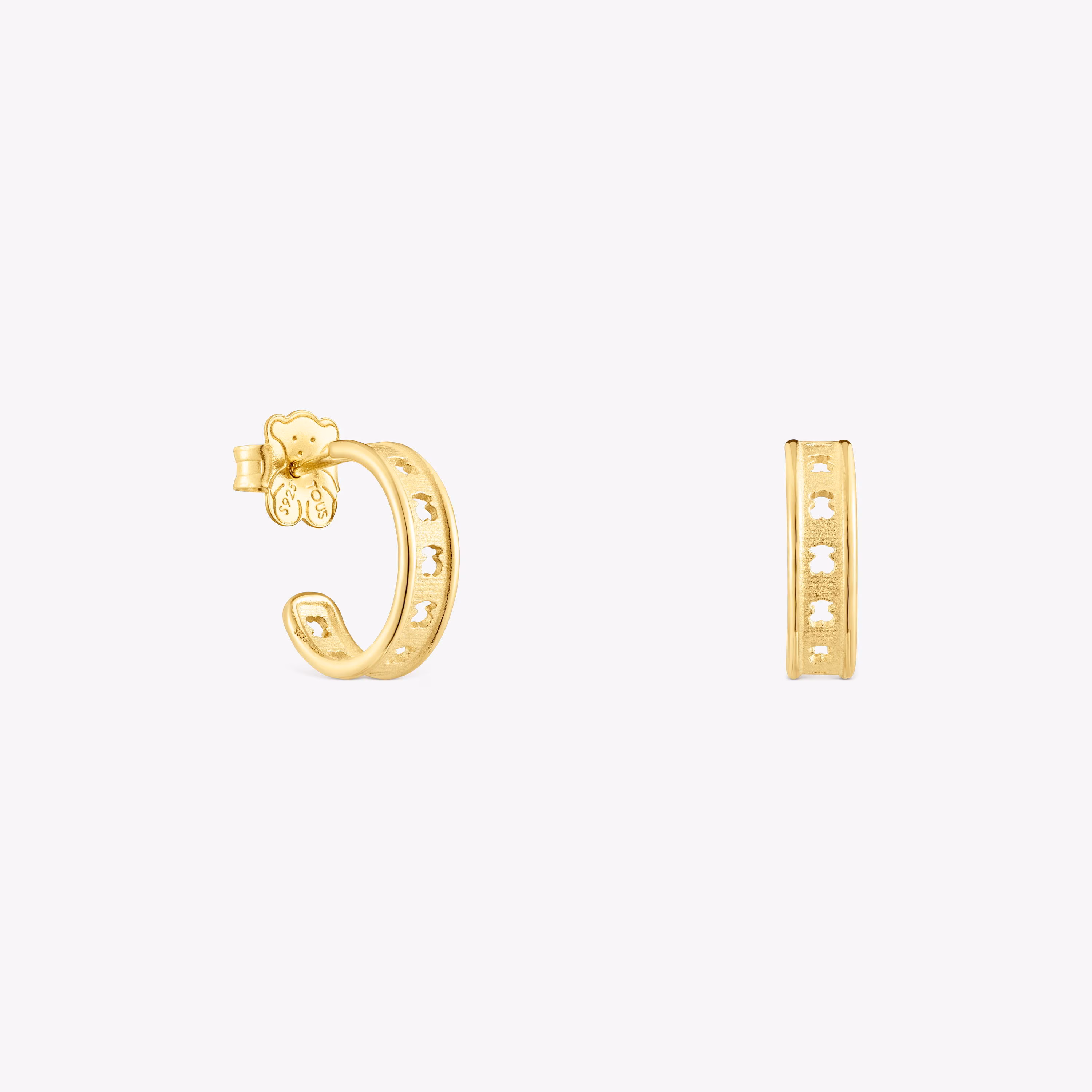 Pendientes aro con baño de oro 18 kt sobre plata pequeños con silueta TOUS Bear Row