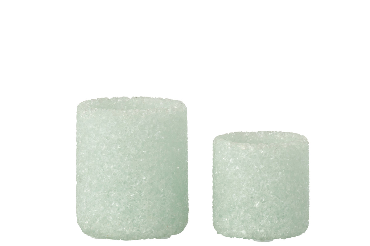 J-Line theelichthouder - steen/glas - wit - set van 2