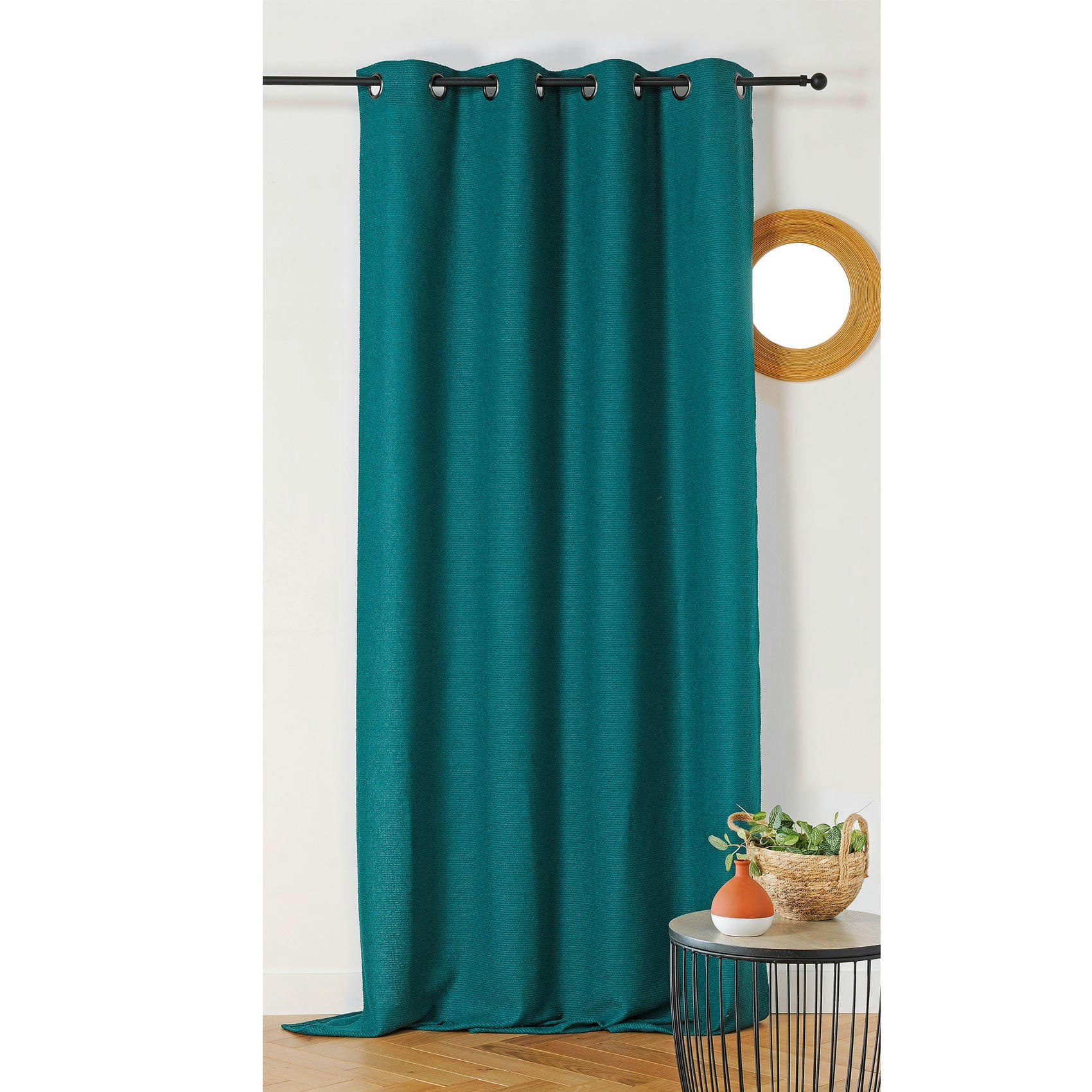 - Rideau à l'aspect texturé en bouclette coton bleu canard 140x260 cm