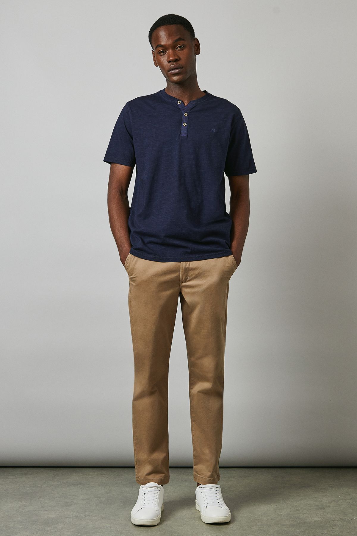 Maine Navy Slub Y Neck T - Shirt