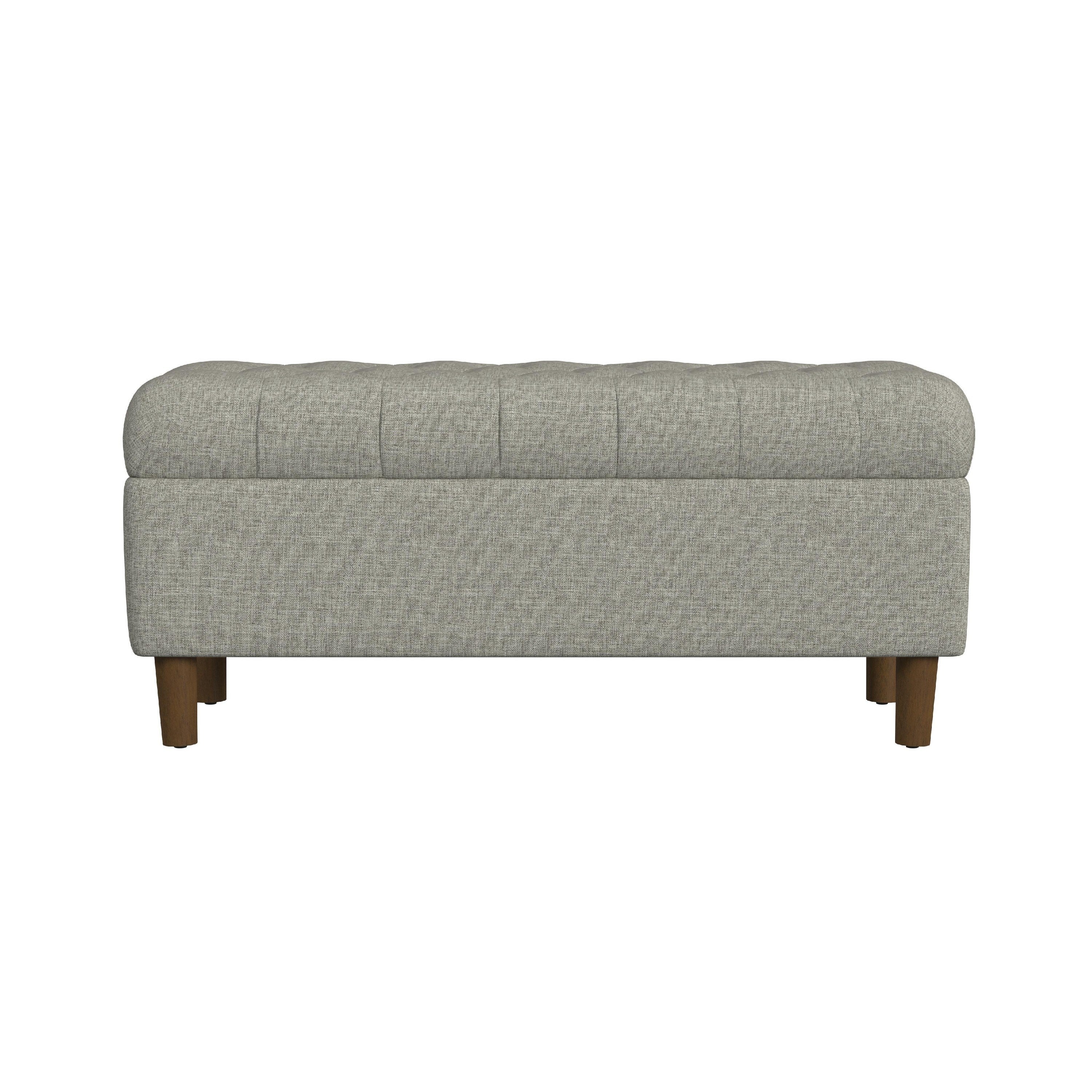 Sol Storage Bench Ottoman, Gray Woven Fabric, Brown Wood, 40 Inch