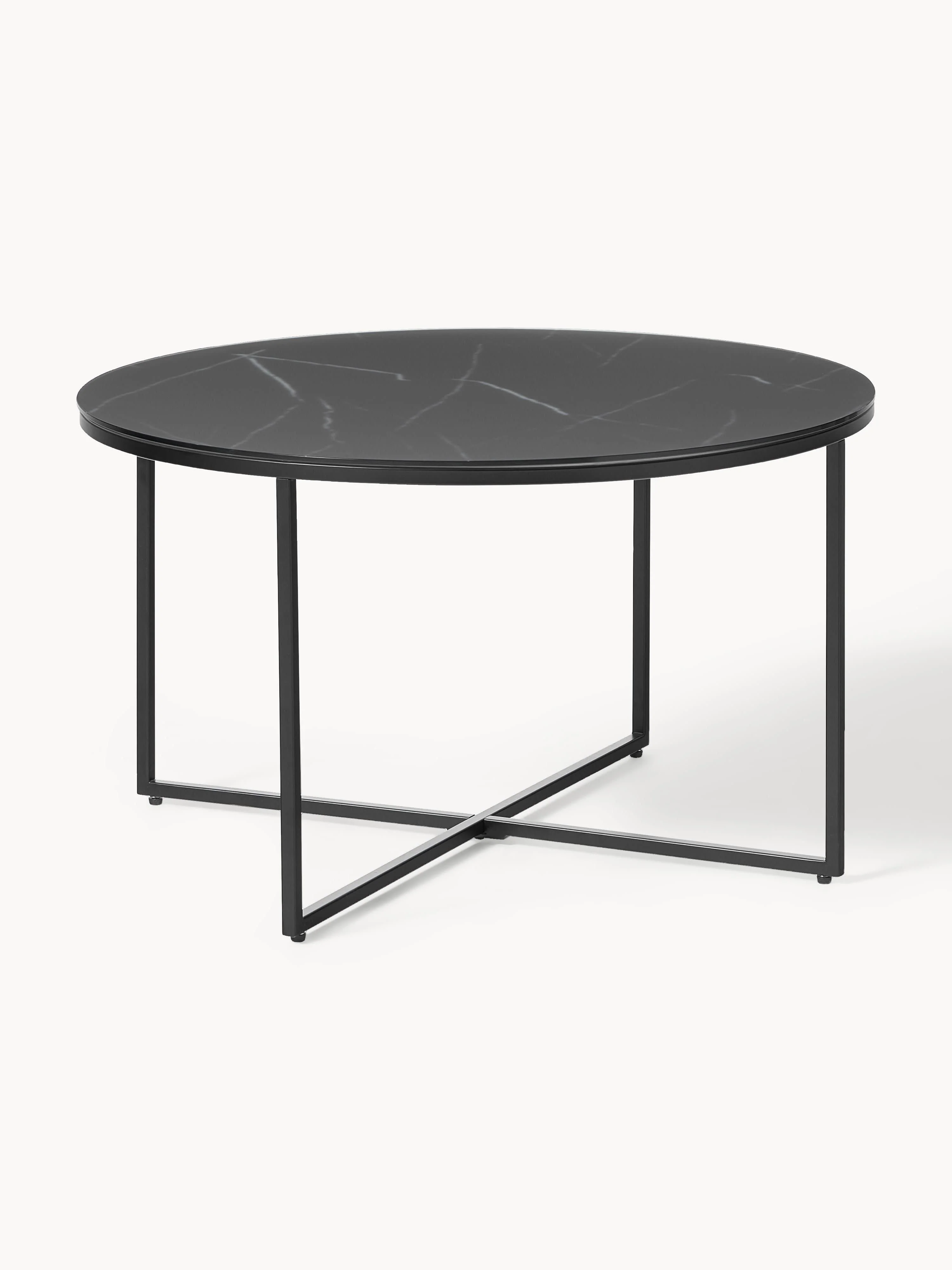 Runder Couchtisch Antigua mit Glasplatte in Marmor-Optik