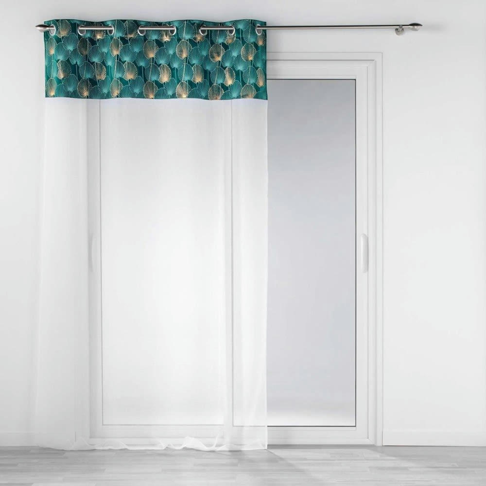 CLAIRINE - Voilage sable top velours or émeraude 140x240cm