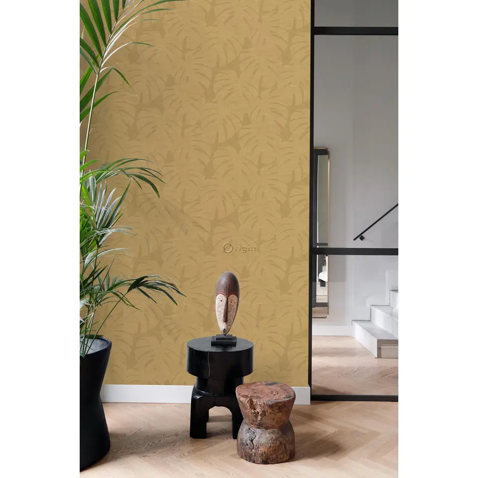 Origin Wallcoverings behang tropische bladeren okergeel - 50 x 900 cm