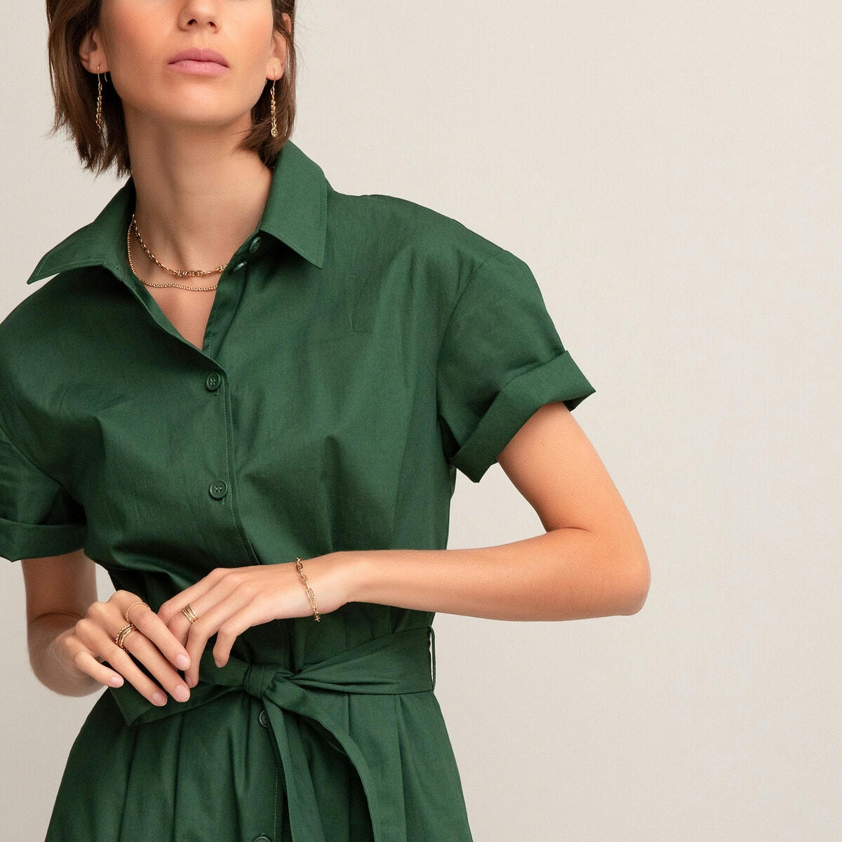 Robe-chemise longue, ceinture à nouer