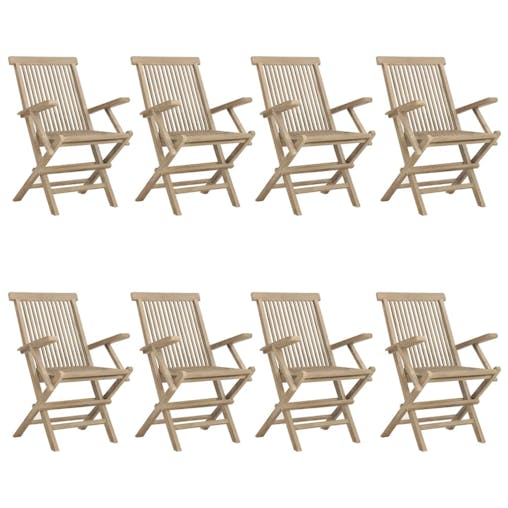 NNEVL Folding Garden Chairs 8 pcs Grey 56x61x89 cm Solid Wood Teak