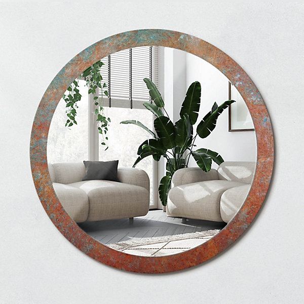 Miroir Rond XXL Cadre Imprimé Wallfluent fi100 cm Métal Rouillé Tendance Intemporelle Chambre Salon