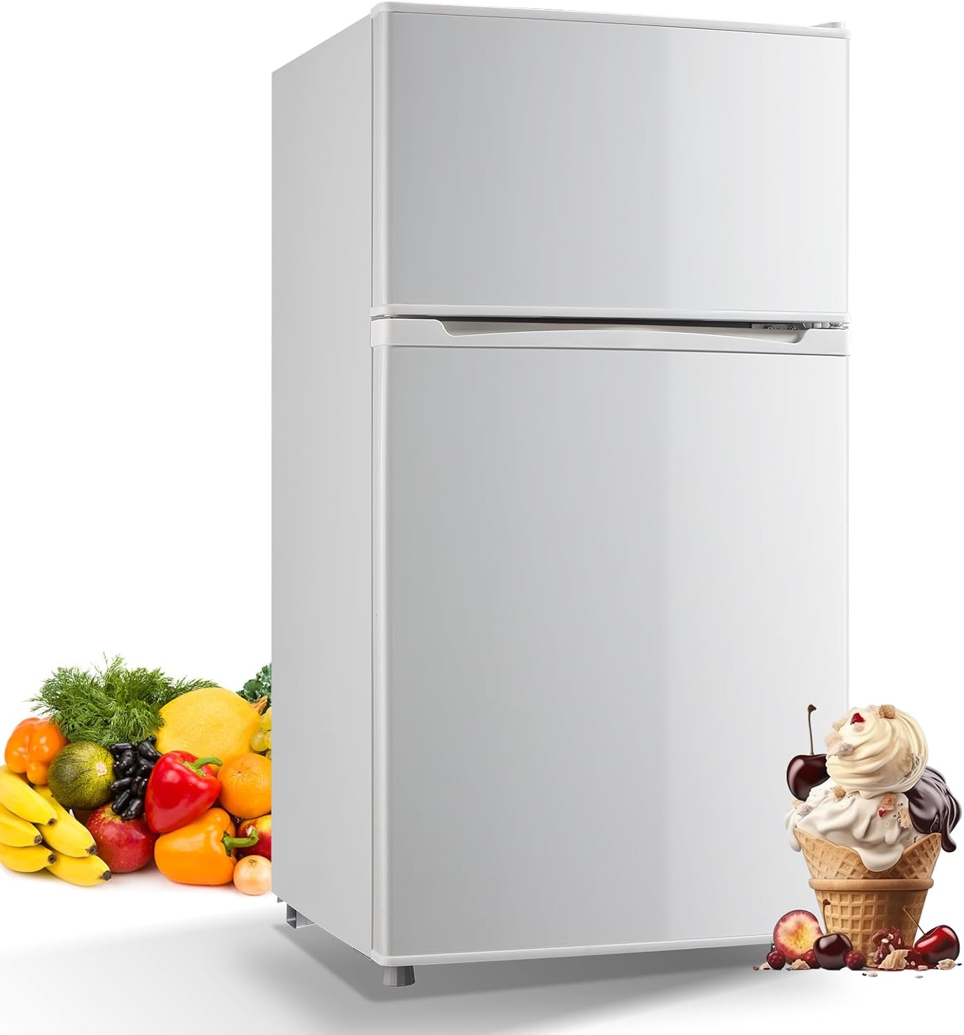 Compact Refrigerator 3.5 Cu.Ft WANAI Classic Retro 2 Door Mini Fridge Adjustable Remove Glass Shelves Suitable for Dorm Garage and Office