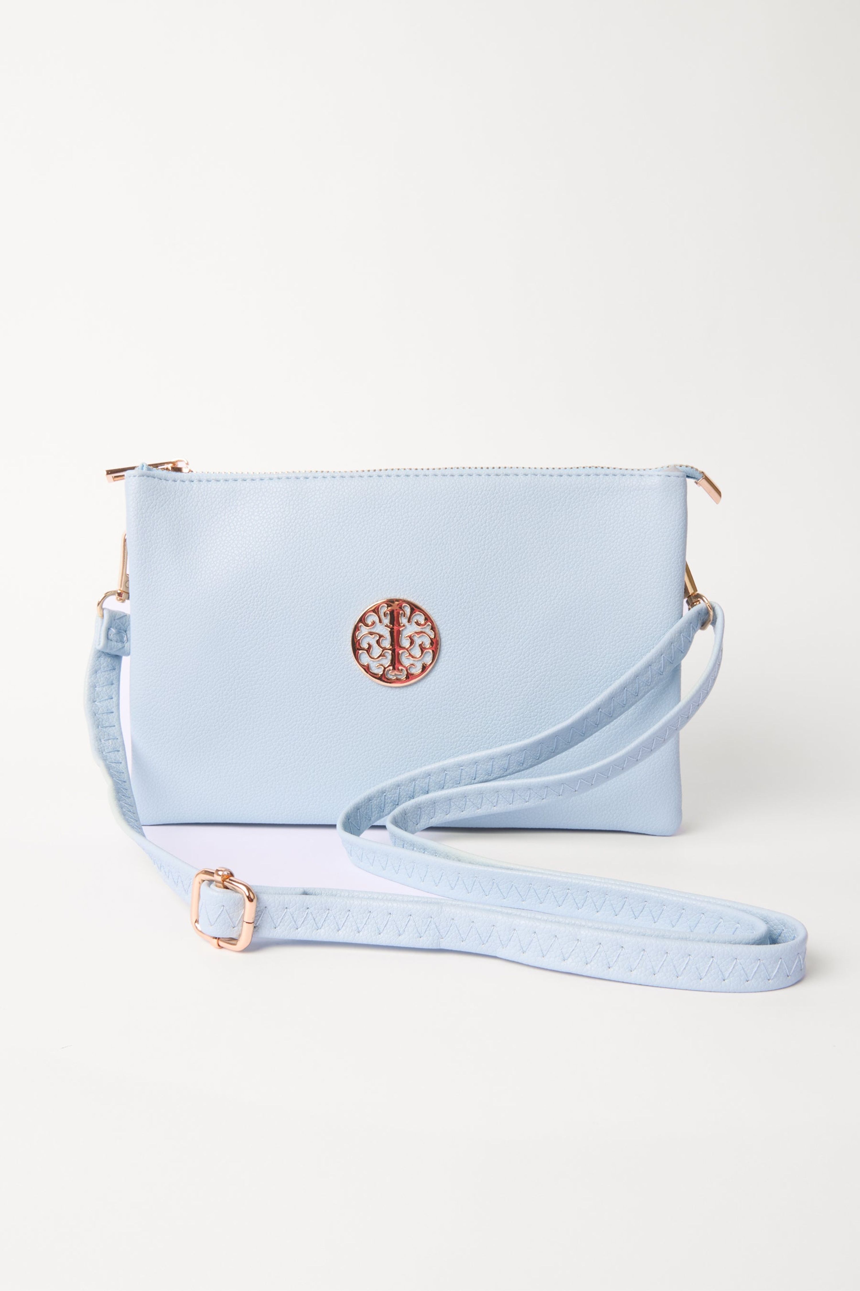 Blue Vanilla Detailed Zip Up Purse With Detachable Strap