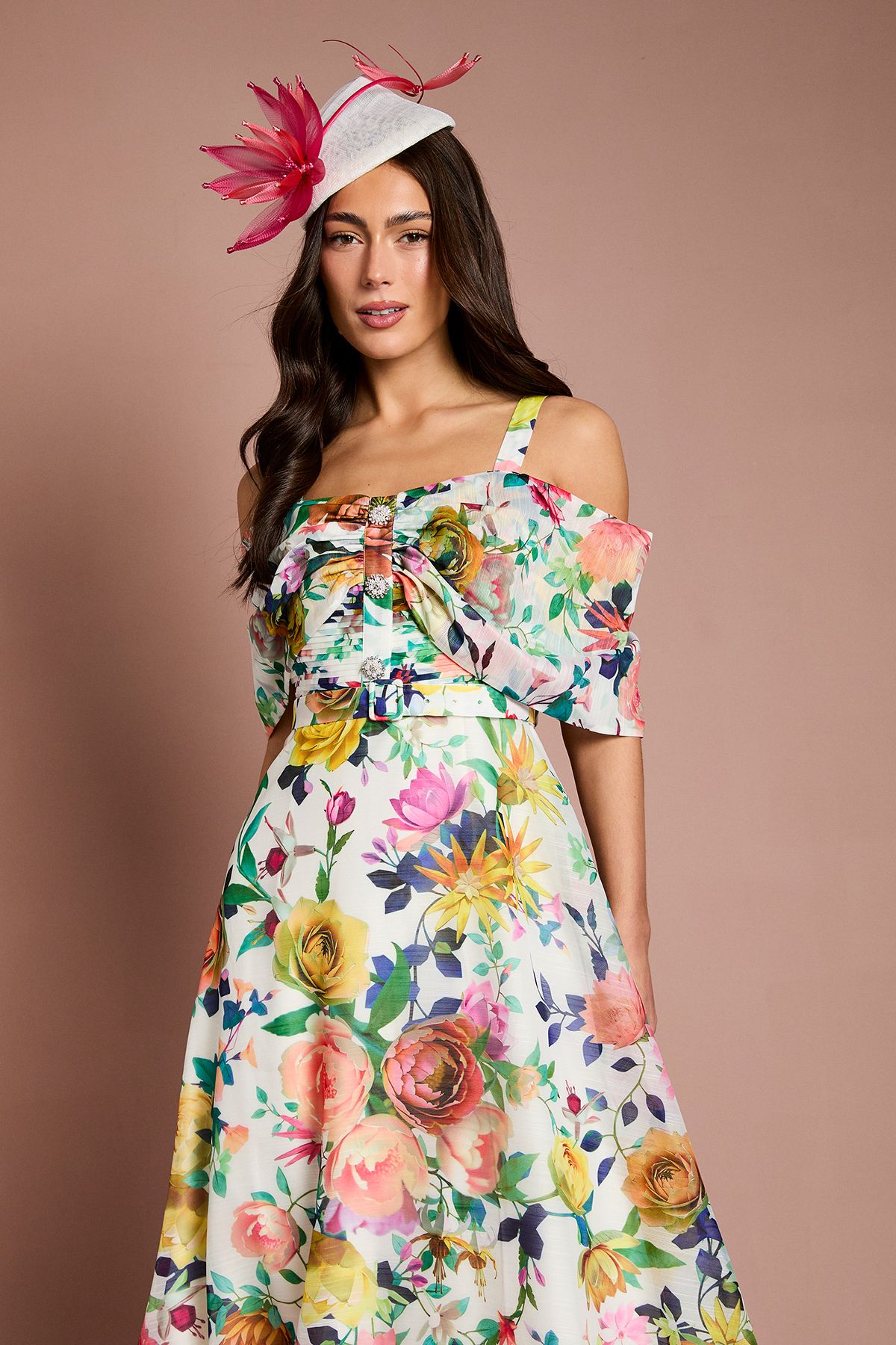 Coast Lisa Tan Bardot Full Skirt Midi Dress